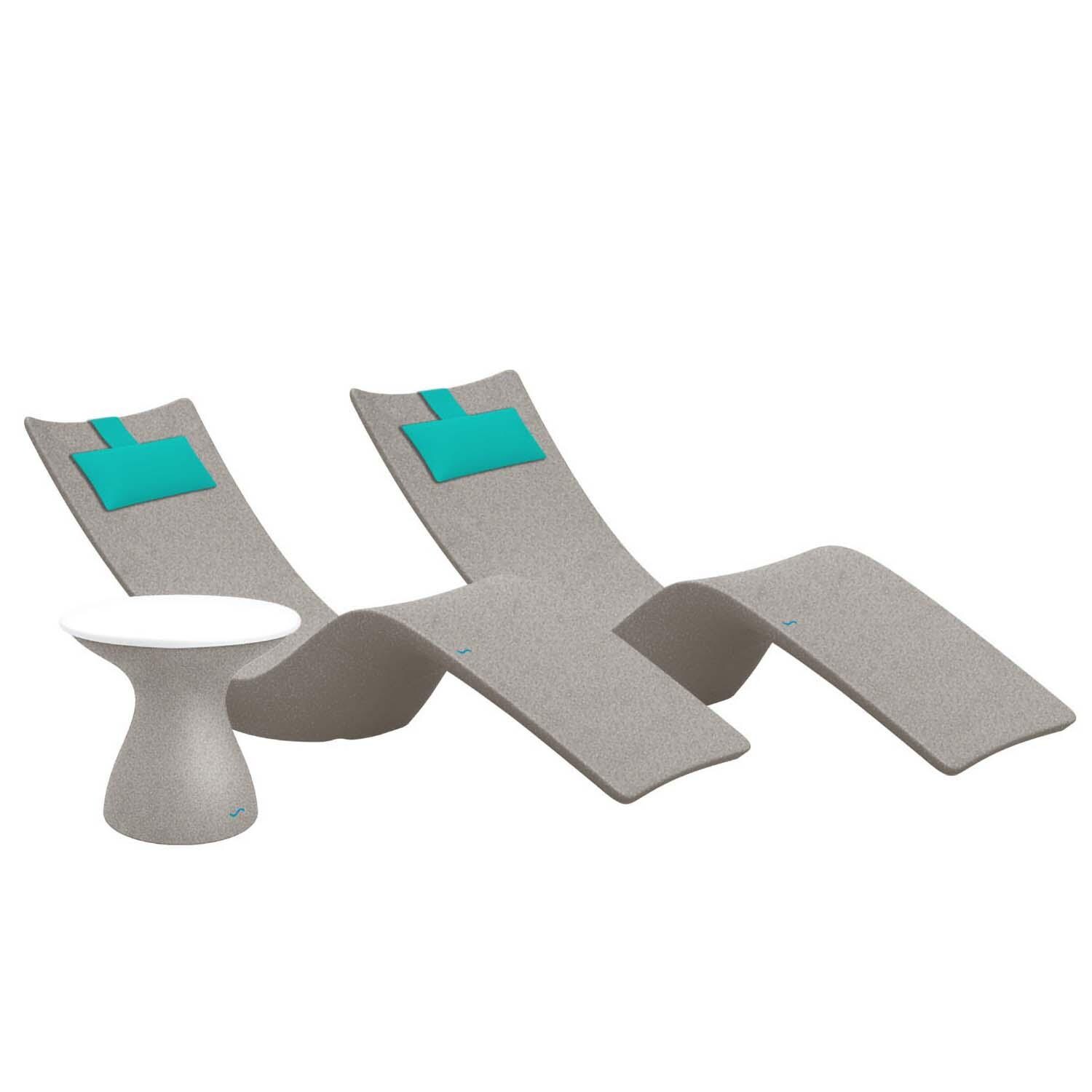 Ledge Lounger Autograph Chaise Lounge (Set of 2) W/Side Table - Granite Grey W/White Lid & Aruba Pillow - White Background thumbnail