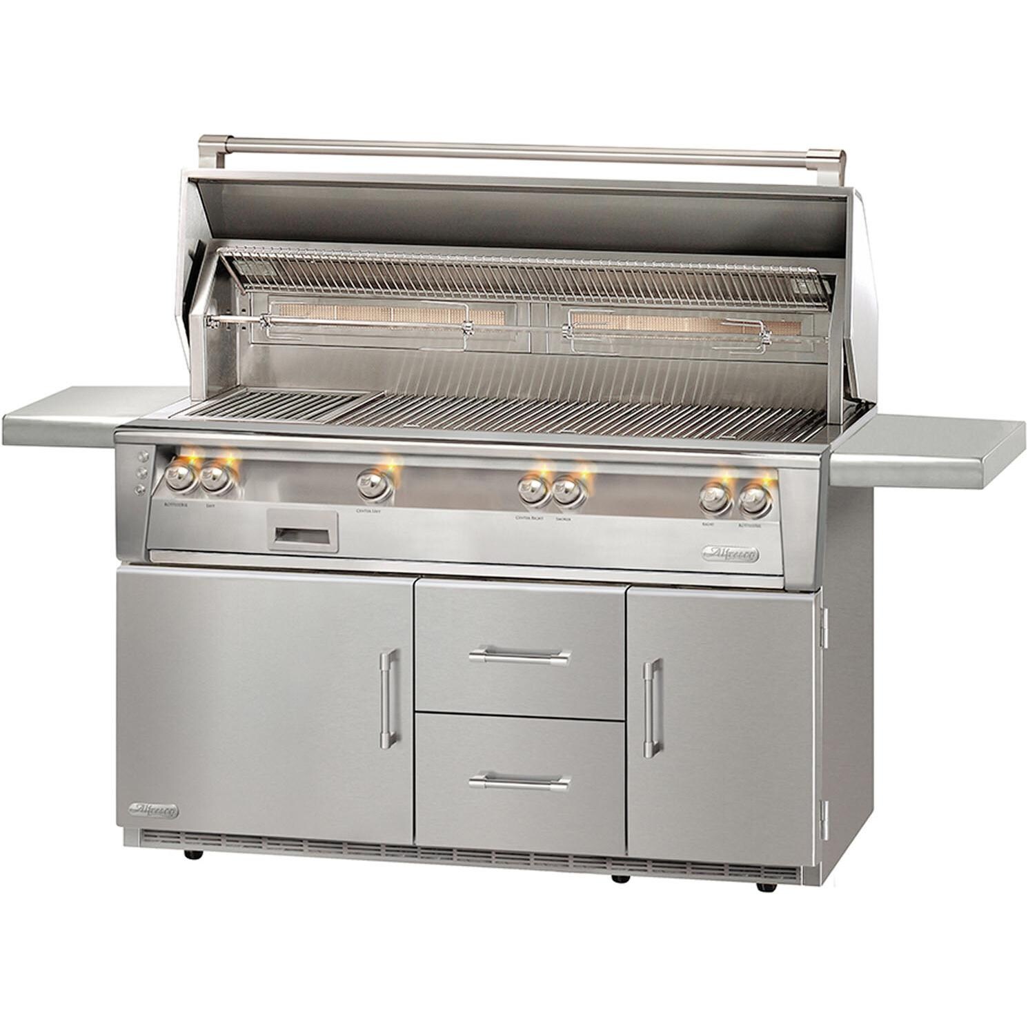 Alfresco ALXE 56-Inch Freestanding Natural Gas All Grill On Refrigerated Cart With Sear Zone And Rotisserie - ALXE-56BFGR-NG