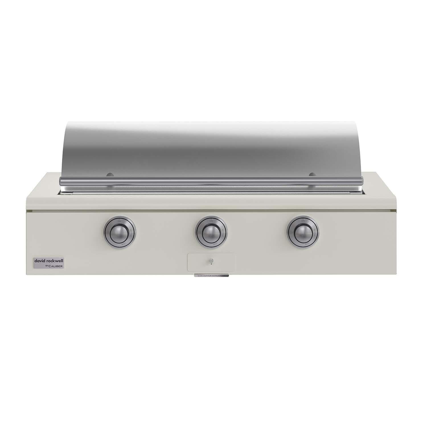 Caliber CRG-48BN00-A-050-H04 48-in Natural Gas Built-In Rockwell Grill - Antique White w/ Stainless Steel Hardware - Closed Lid - White Background thumbnail