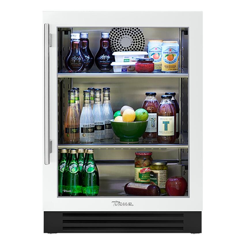 True 24 Inch 5.6 Cu. Ft. Right Hinge Glass Door Outdoor Refrigerator - Matte White w/ Stainless Steel Handles - TUR-24-R-OG-C~DSK-030-H04