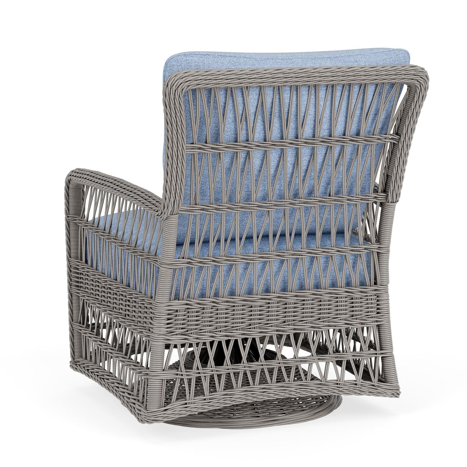 Lloyd Flanders Mackinac Swivel Glider Lounge Chair in Putty Finish with Demo Skyway fabric - Rear Left thumbnail