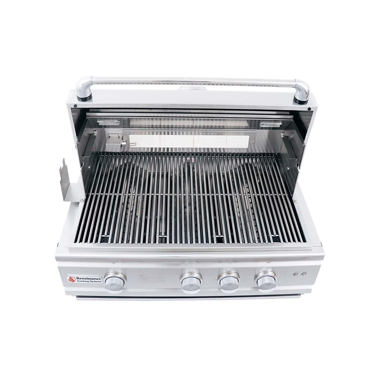 RCS RON30BLP Cutlass Pro 30 Inch Built-In Propane Grill - Hood Open Top View Lights Off - White Background thumbnail