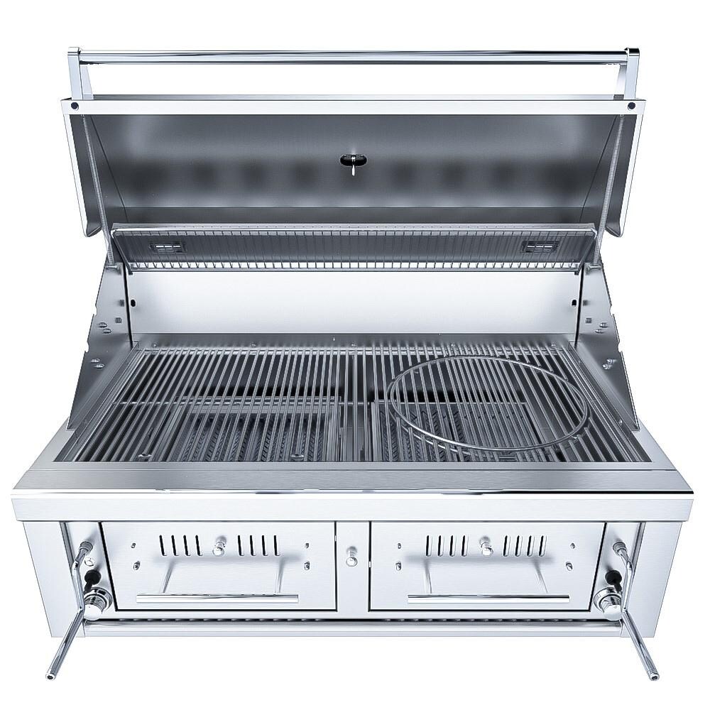 Sunstone EMCHDZ42-NG Series 42 Inch Natural Gas Hybrid Dual Zone Charcoal/Wood Burning Grill - Hood Open thumbnail