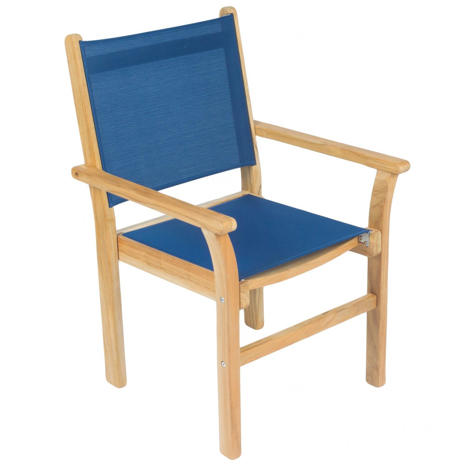 Royal Teak Collection Captiva Stacking Teak Patio Dining Arm Chair With Navy Sling thumbnail
