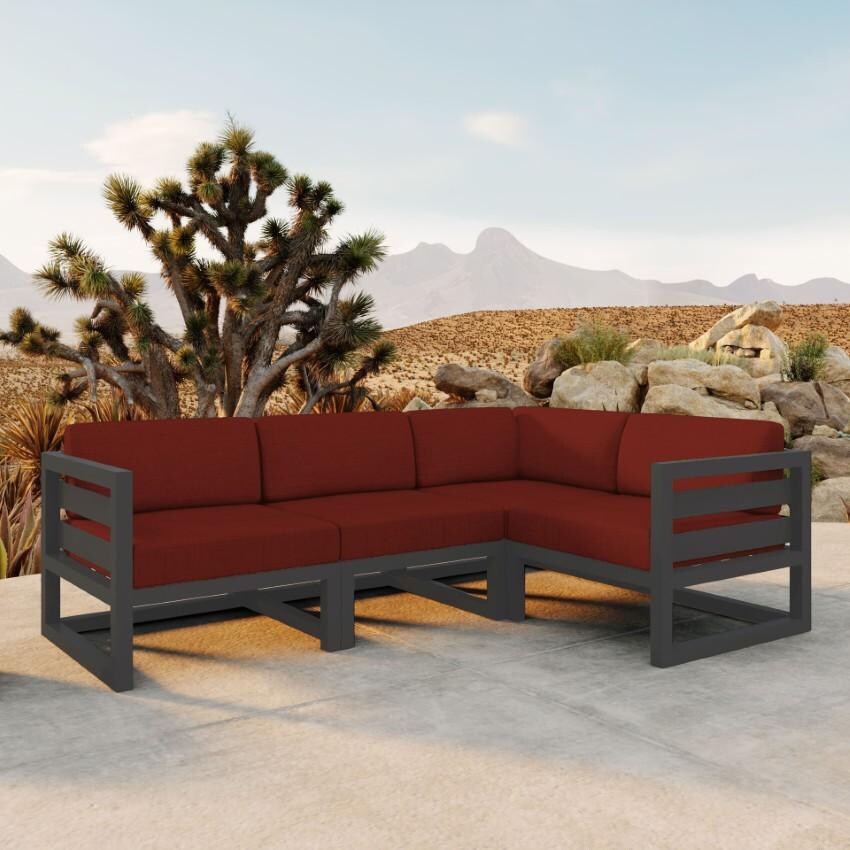 Misty Cove 4 Piece Sectional Set in Slate w/Canvas Henna Cushions by Lakeview - On Patio - Lifestyle thumbnail