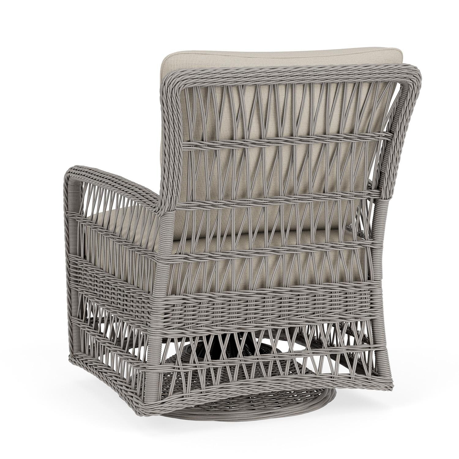 Lloyd Flanders Mackinac Swivel Glider Lounge Chair in Putty Finish with Fife Fog fabric - Rear Left thumbnail