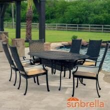 Carondelet 7 Piece Wicker Patio Dining Set W/ 84-Inch Oval Patio Dining Table & Sunbrella Spectrum Sand Cushions By Lakeview Outdoor Designs image