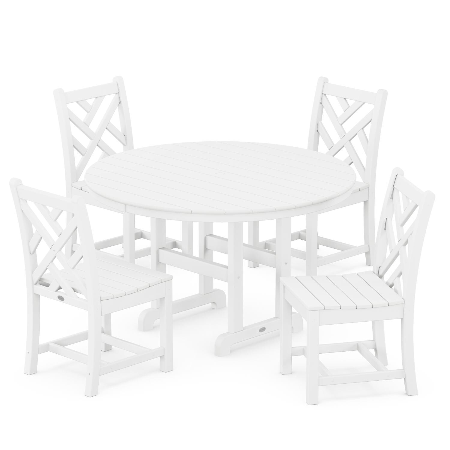 POLYWOOD 5-Piece White Chippendale Round Side Chair Dining Set thumbnail