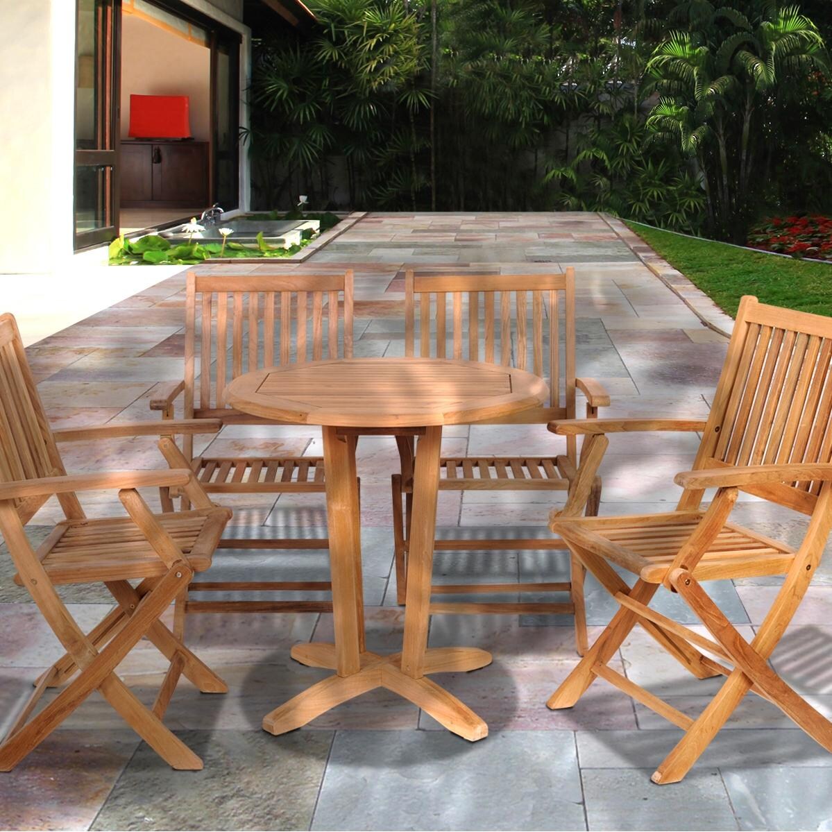 Amazonia Teak Kansas 4-Person Teak Patio Dining Set With Folding Chairs