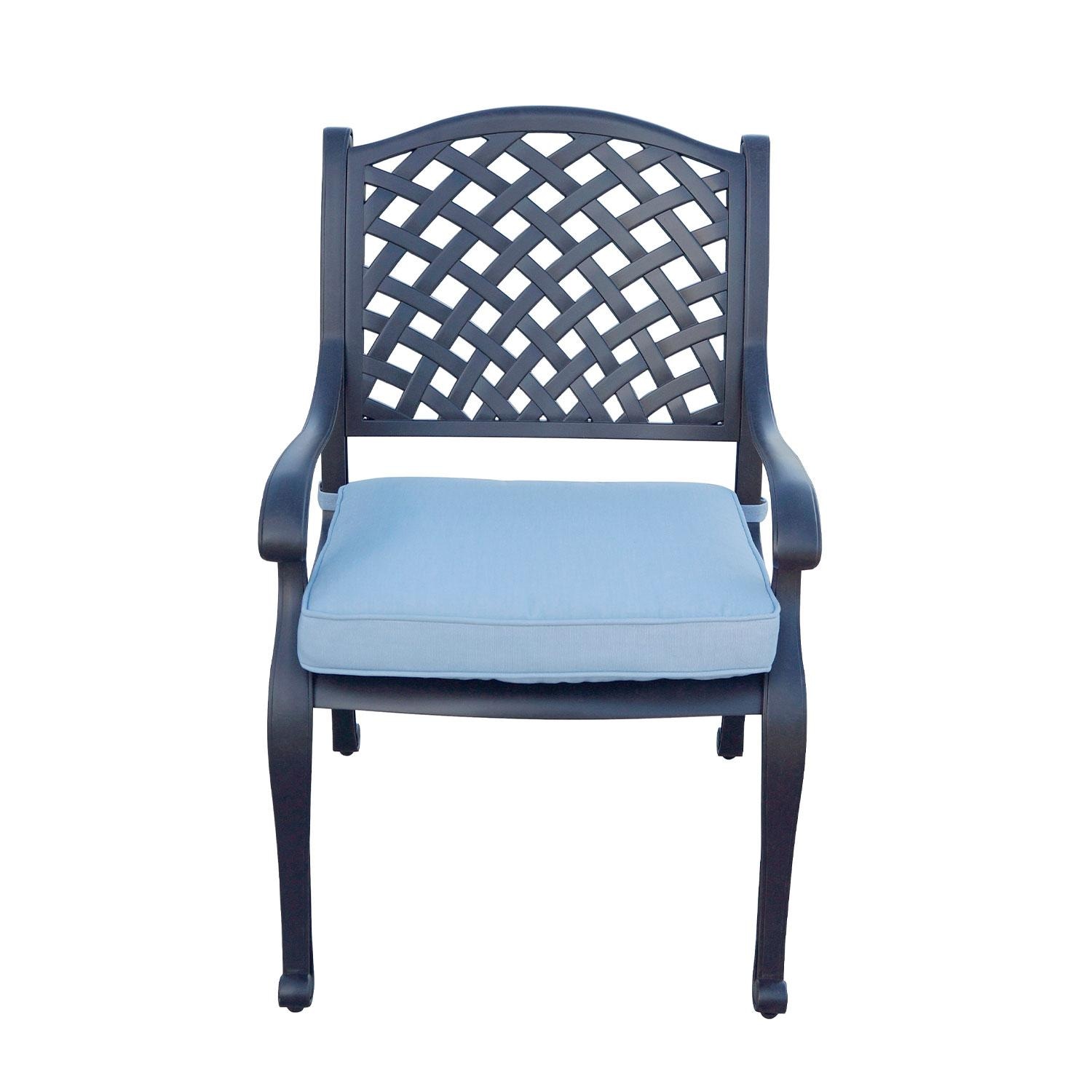 Nassau Cast Aluminum 4 Pc Set Dining Chair Set in Antique Bronze/Sky Blue by Darlee - Front View - White Background thumbnail