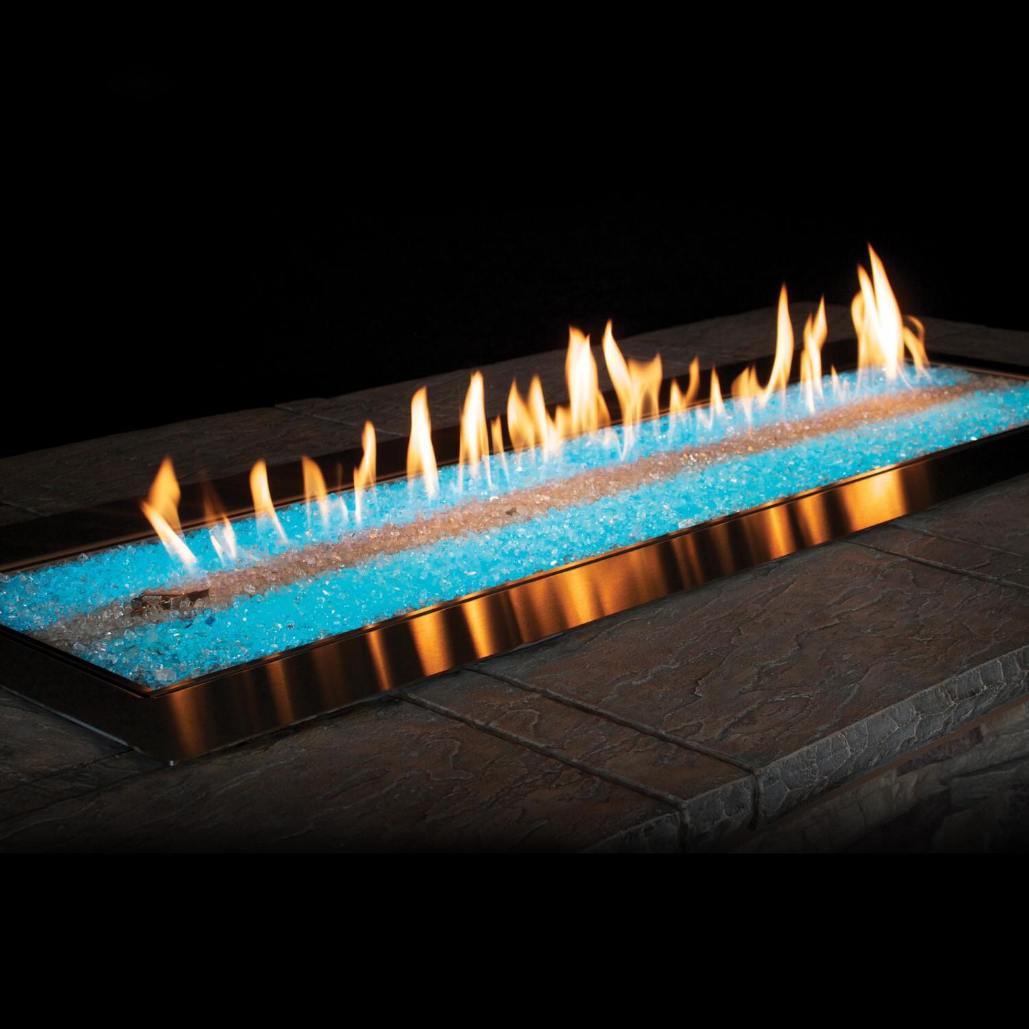 White Mountain Hearth By Empire Carol Rose Vent Free Outdoor Linear Fire Pit W/ Manual Electronic Ignition & LED Light System - Bue Crystals (Fire Glass and Enclosure Not Included) thumbnail
