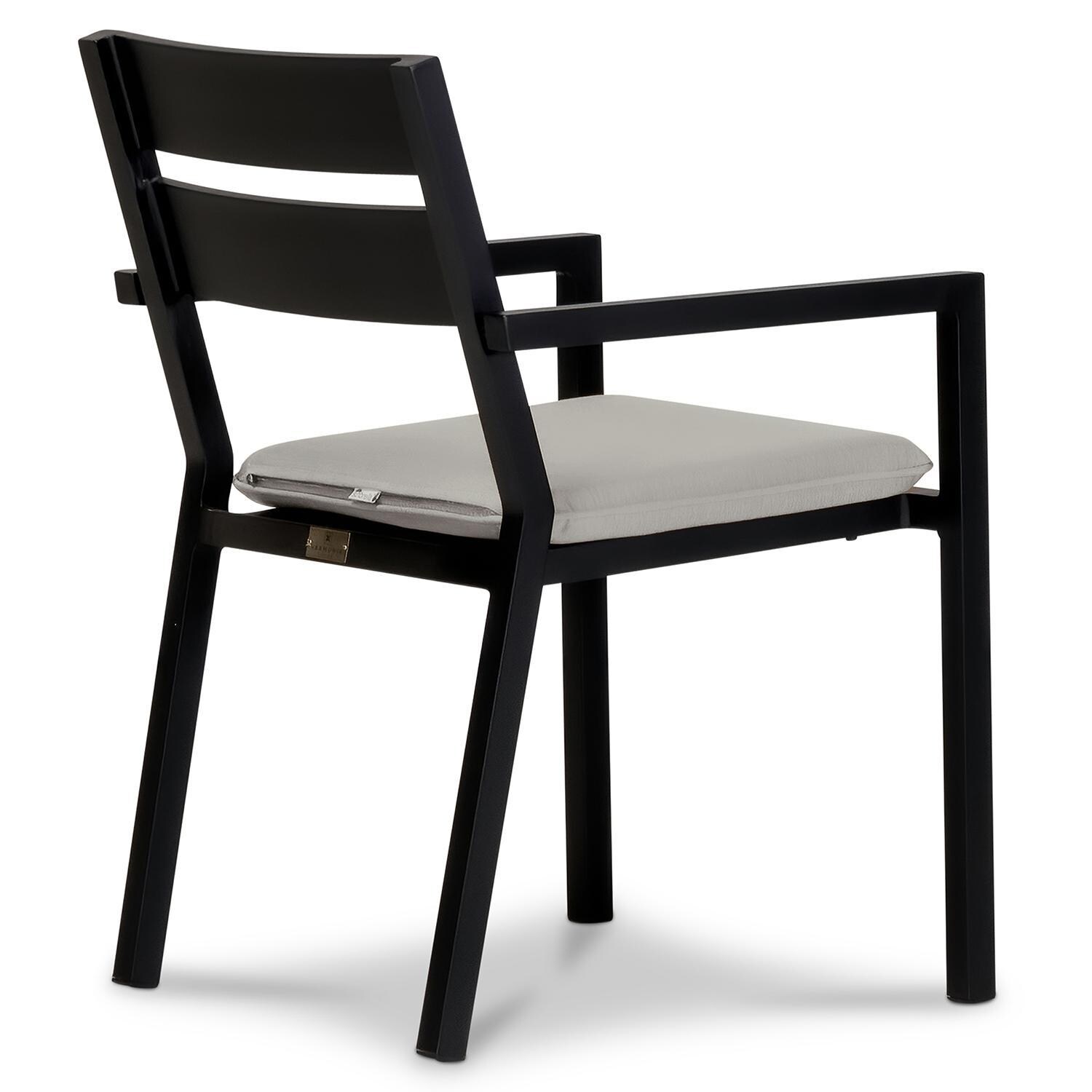 Calm Bay Aluminum Dining Arm Chair in Black/Cast Silver by Lakeview Outdoor Designs - Angle - White Background thumbnail