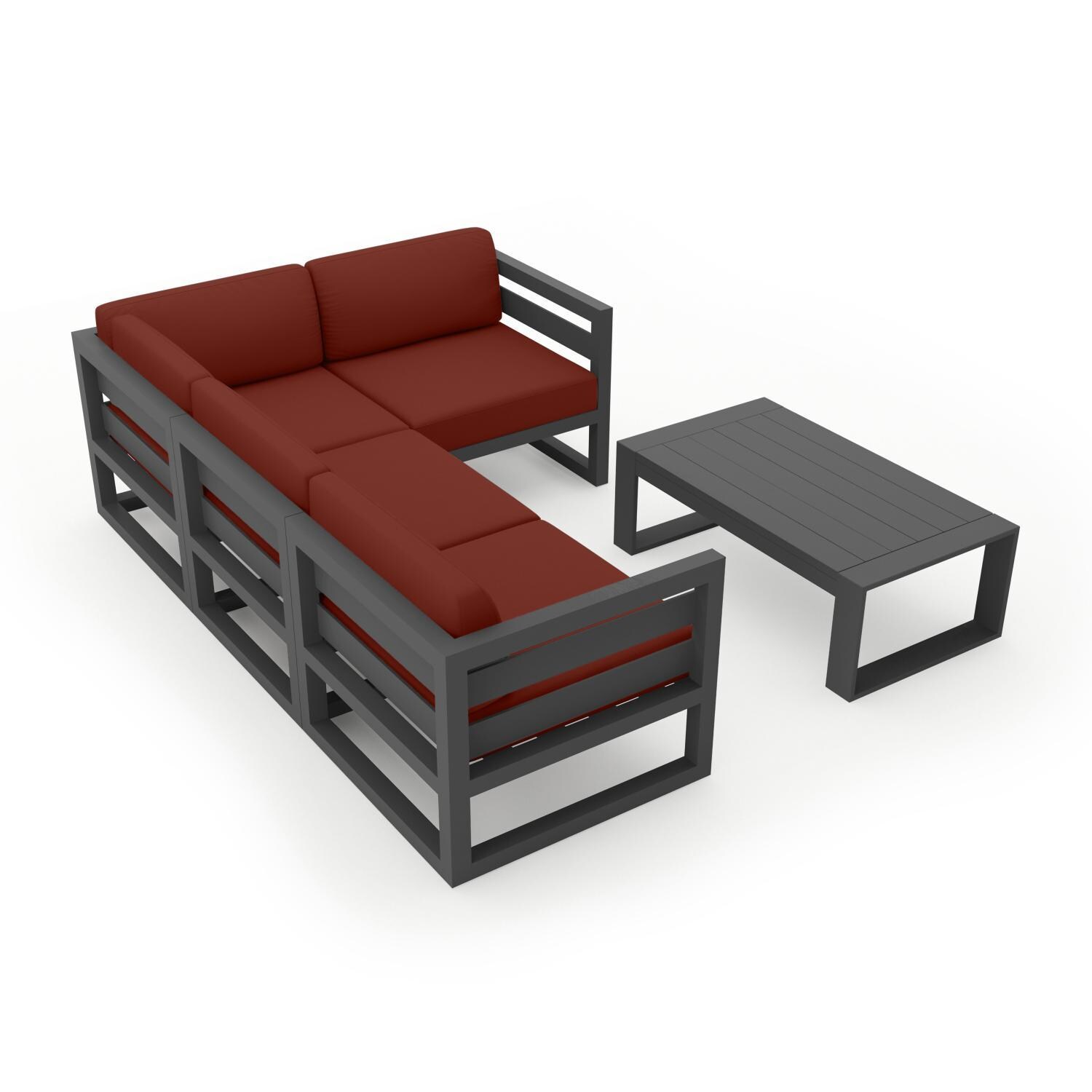 Misty Cove 5 Piece Sectional Set in Slate w/Portal Coffee Table & Canvas Henna Cushions by Lakeview - Complete Set - White Background thumbnail