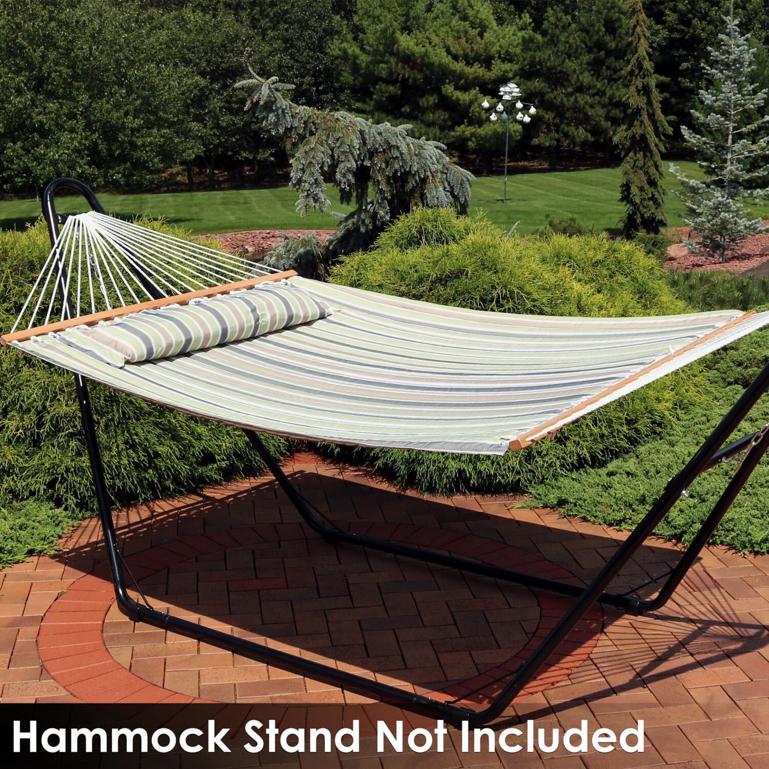 Ultimate Patio Quilted Double Hammock & Pillow - Khaki Stripe - Lifestyle thumbnail