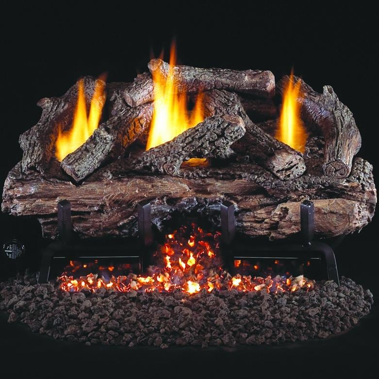 Peterson Real Fyre 30-Inch Charred Aged Split Oak Gas Log Set With Vent-Free Propane ANSI Certified G10 Burner - Basic On/Off Remote