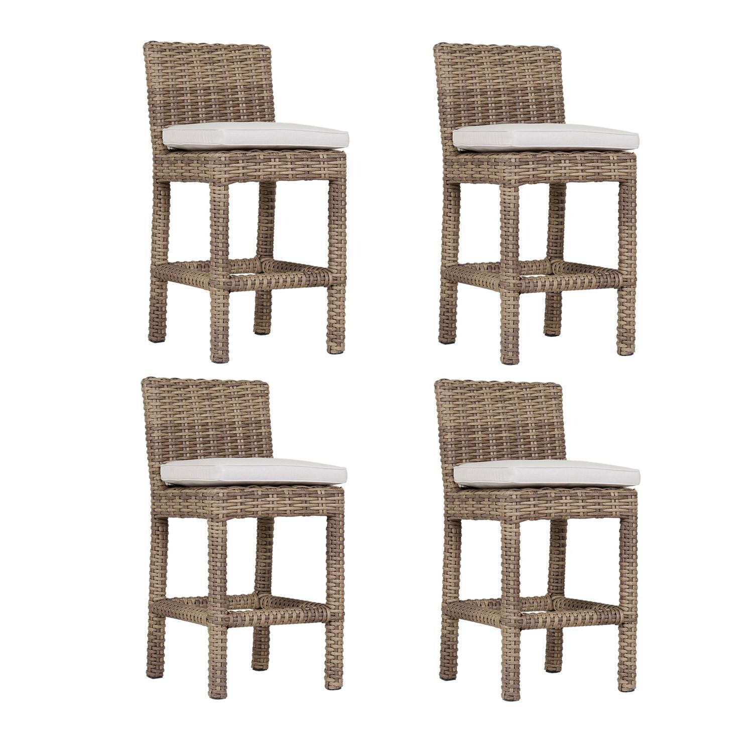 Havana 4 Piece Resin Wicker Patio Counter Stool Set W/ Sunbrella Canvas Flax Cushions By Sunset West