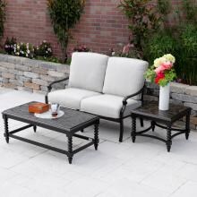 Du Monde 3 Piece Cast Aluminum Patio Conversation Set W/ Sunbrella Cast Silver Cushions By Lakeview Outdoor Designs image