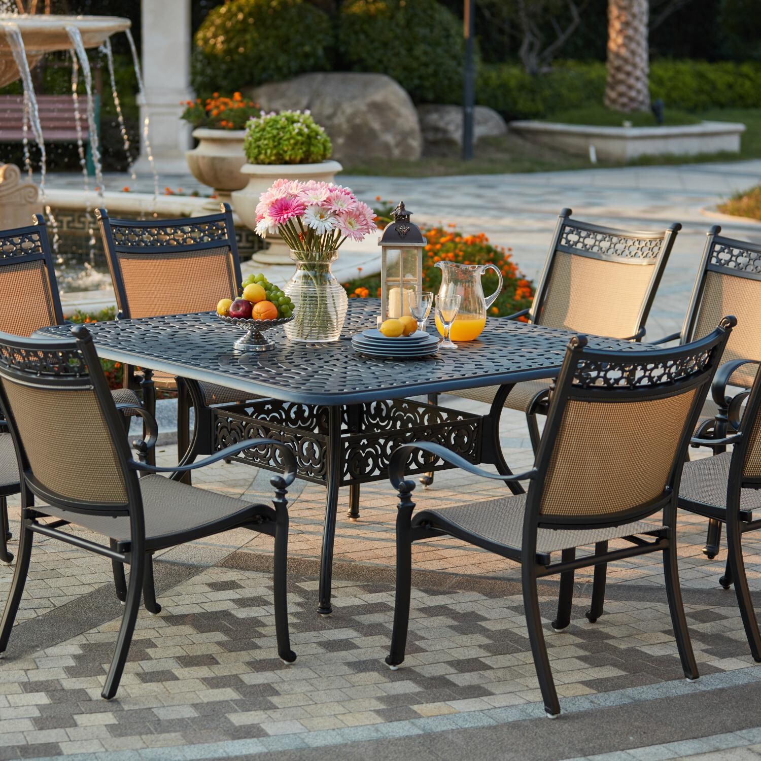 Darlee 201610-9PC-60W Mountain View 9 Piece Cast Aluminum Sling Patio Dining Set W/ 60 Inch Square Table thumbnail