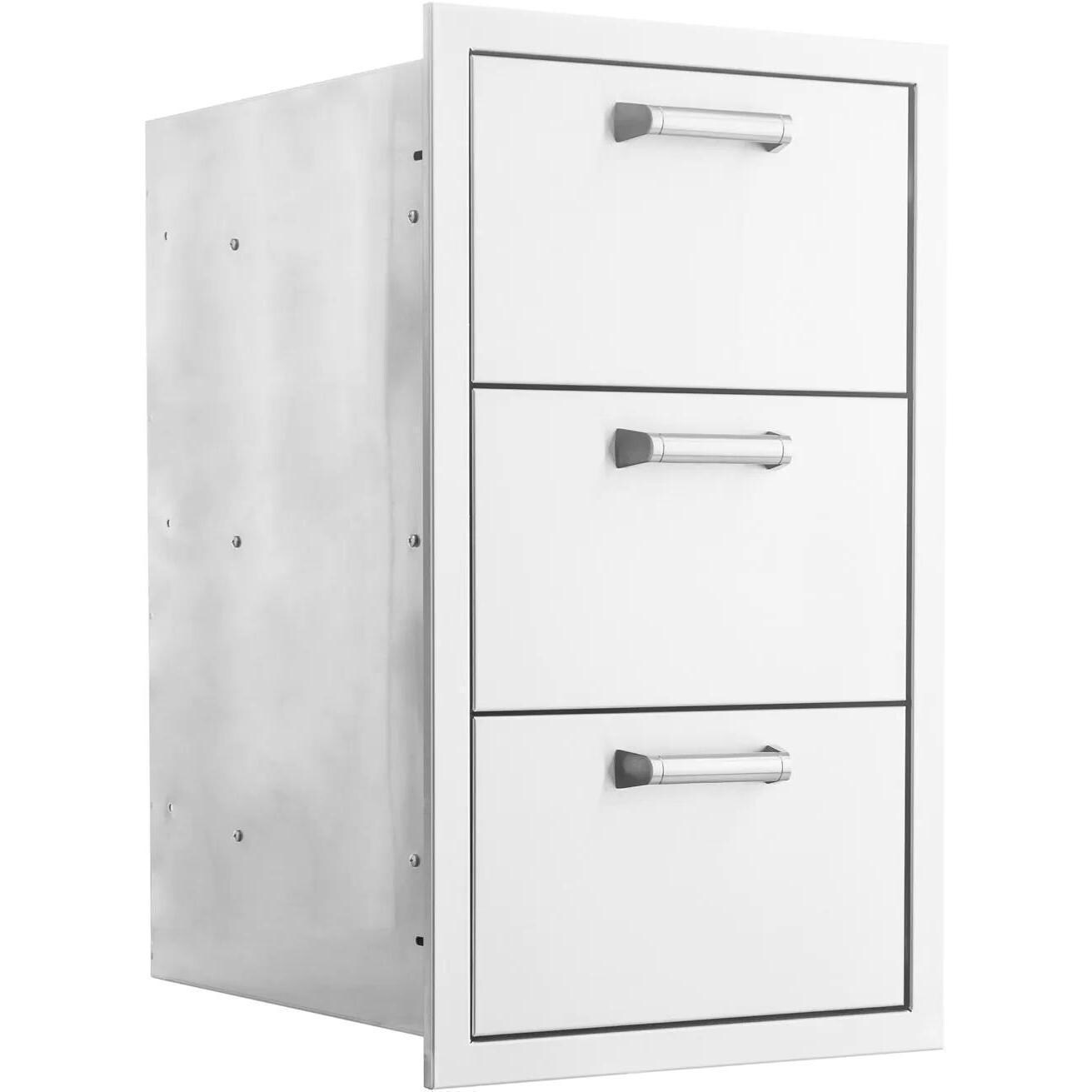 BBQGuys Signature 16-in Contempo/Traditional Stainless Steel Triple Access Drawer - Angled View - White Background