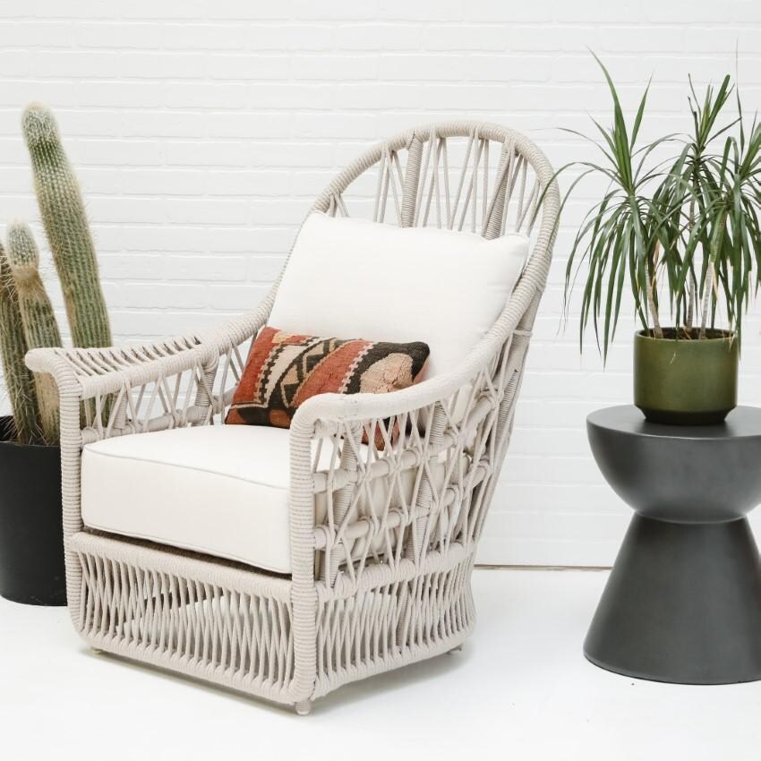 Dana Woven Rope Wing Club Chair w/ Self Welt in Natural/Canvas Granite by Sunset West - Shown in Canvas Skyline - Lifestyle thumbnail