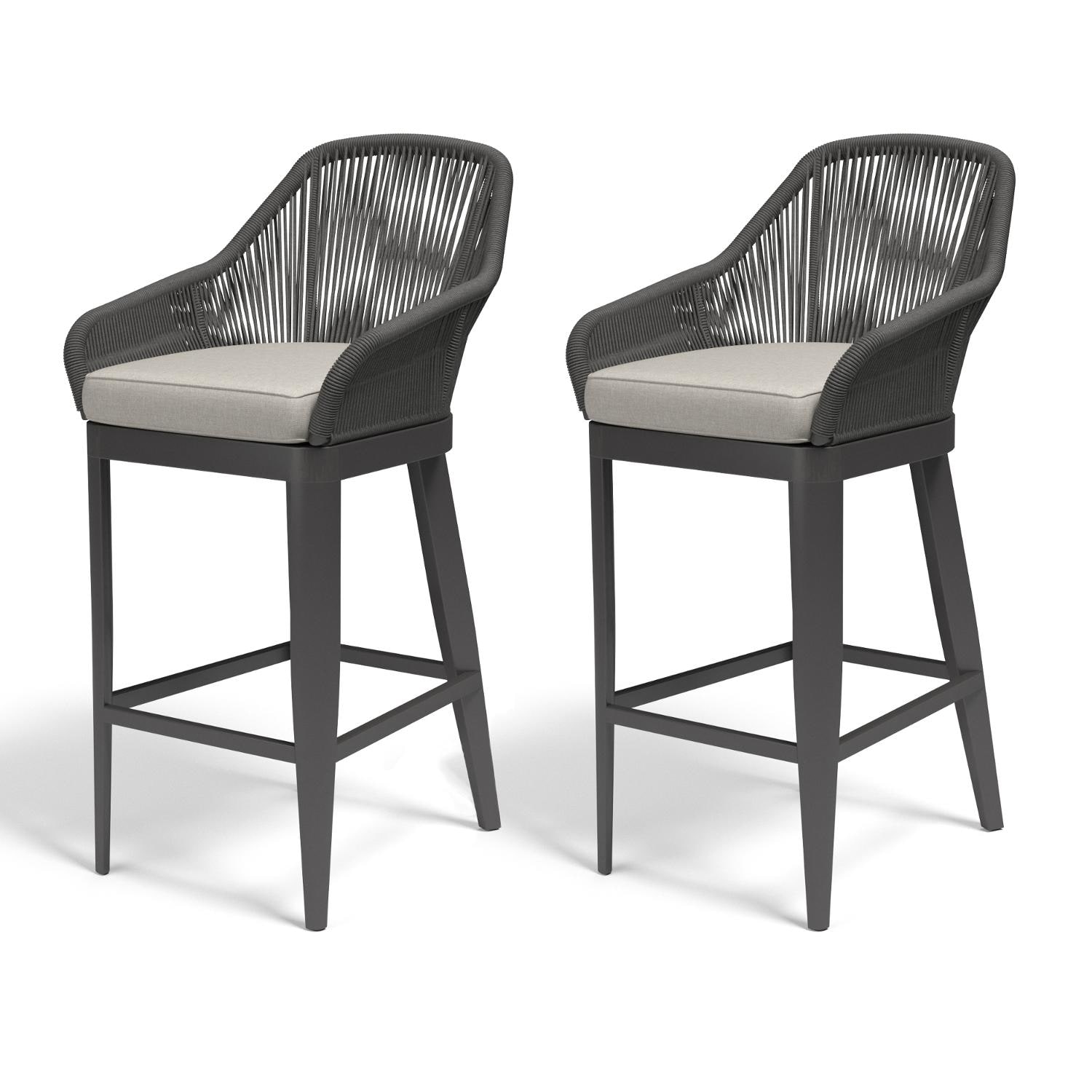 Milano 2 Piece Olefin Rope & Aluminum Patio Barstool Set W/ Sunbrella Echo Ash Cushions By Sunset West