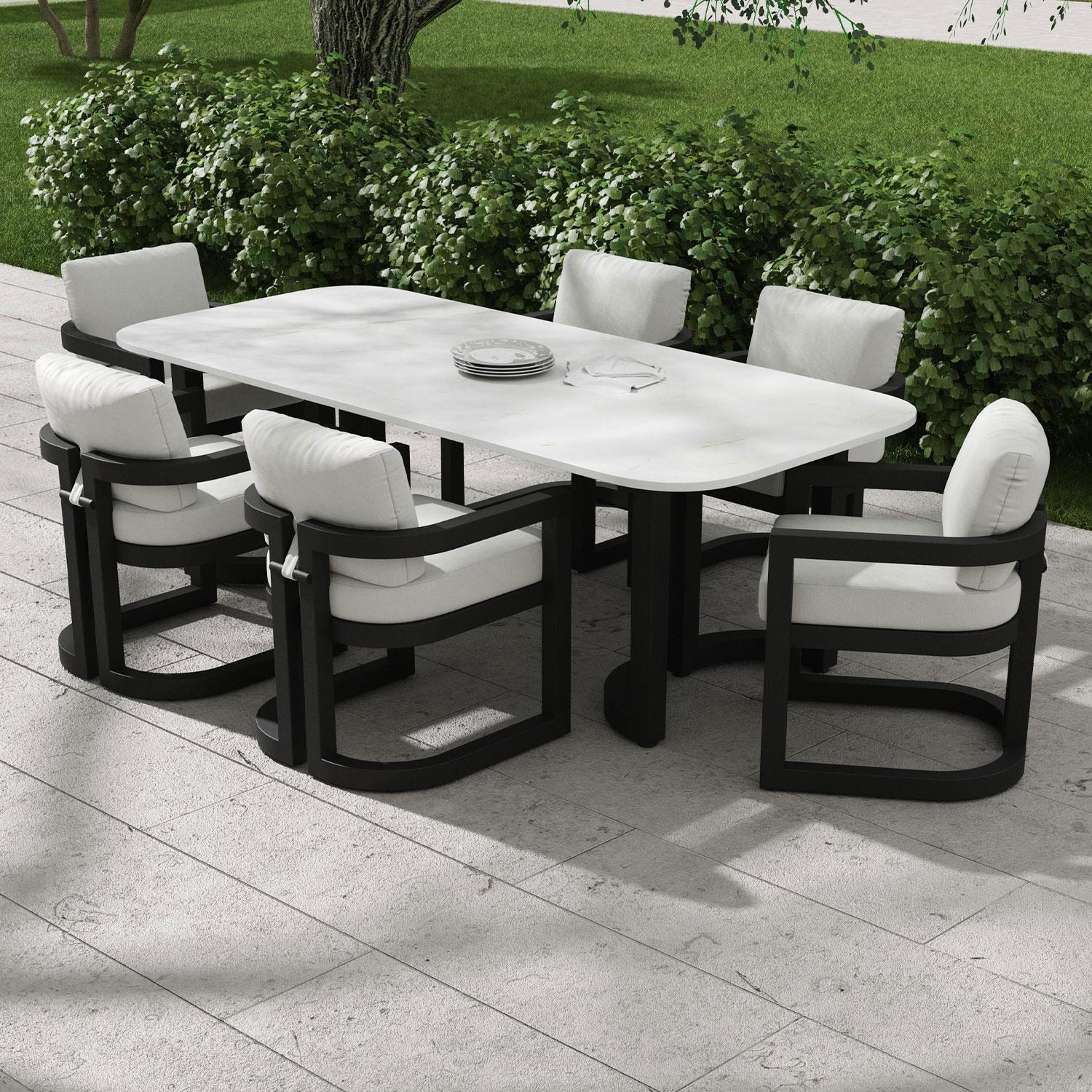 Sunset West Malibu 7 Pc Aluminum Patio Dining Set By - SW7101-1-SLVR-STKIT (6) + SW7101-T96