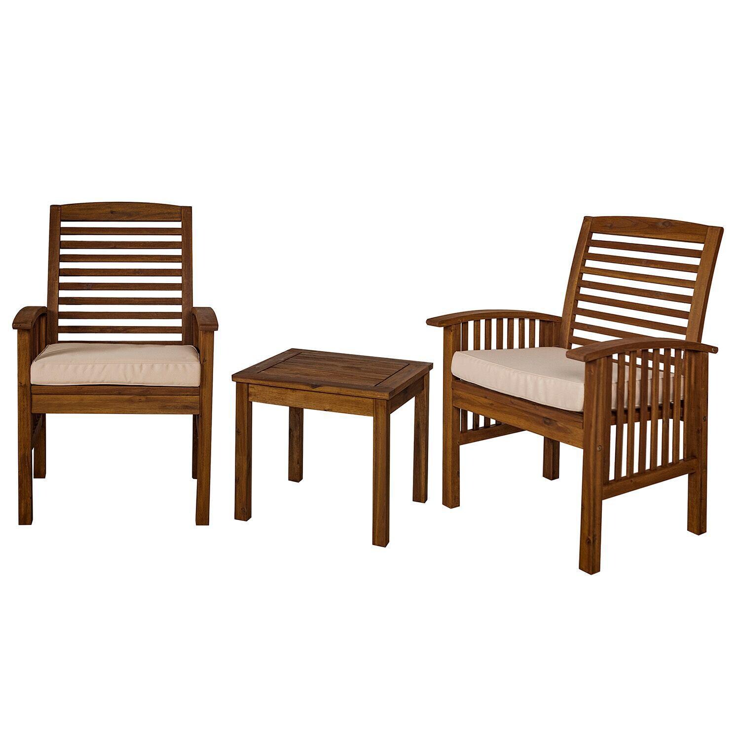 Ultimate Patio Horizon Way 3 Piece Dark Brown Acacia Patio Conversation Set W/ Natural Cushions - Angled View thumbnail