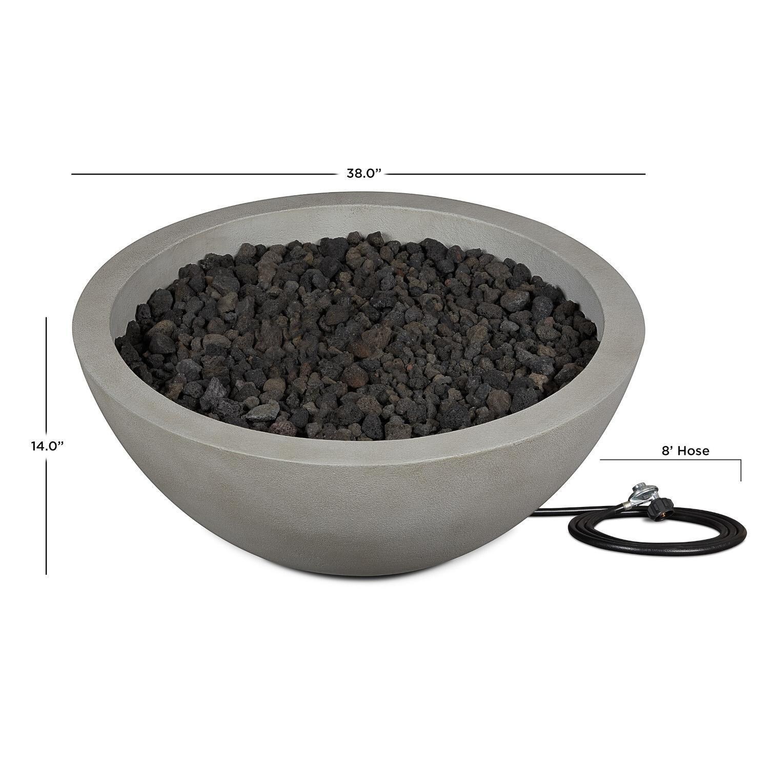 Dustyview 38 Inch Round Glass Fiber Reinforced Concrete Propane Fire Bowl in Shade by BBQGuys Signature - Dimensions - Diagram thumbnail