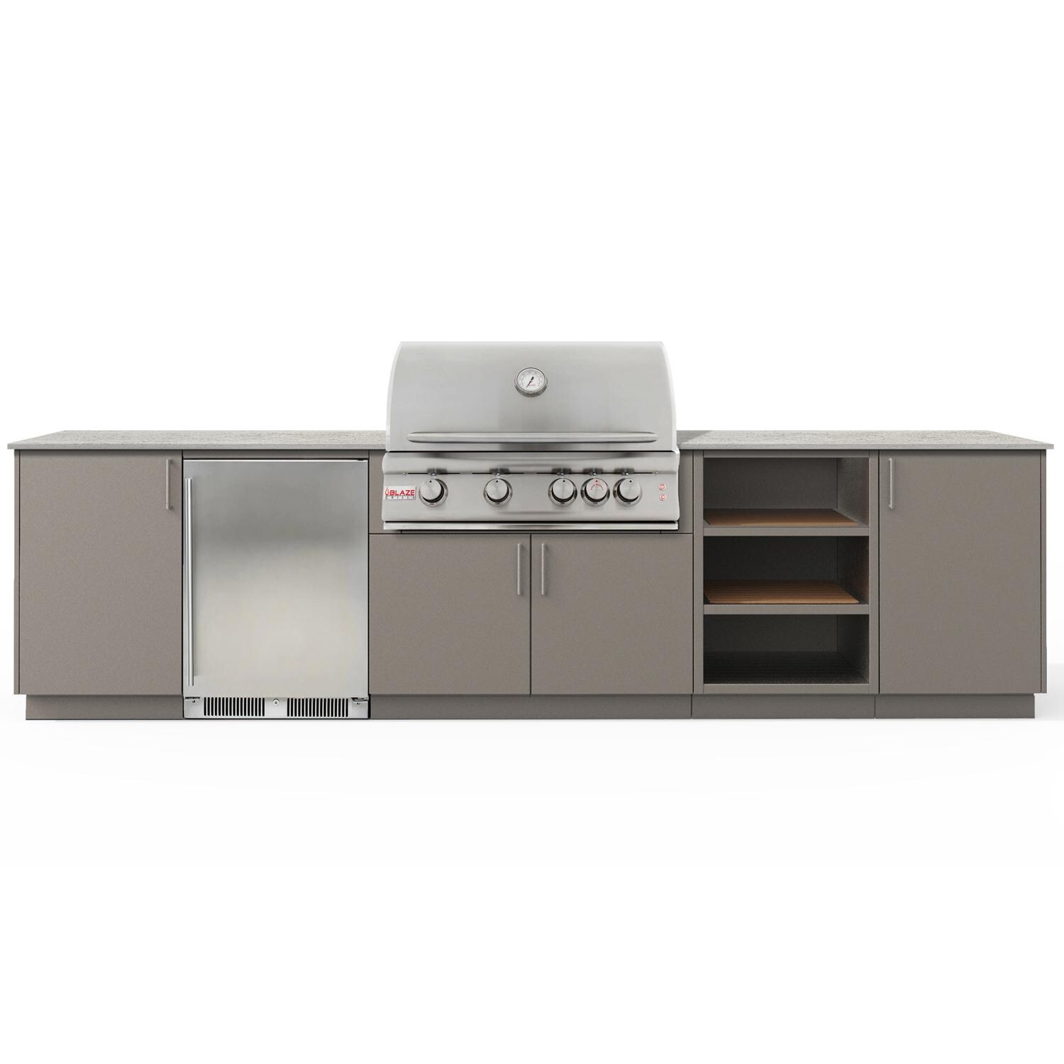 Urban Bonfire B-Ta - ga-32-Blaze-Keon-Clay Ta - ga 32 Outdoor Kitchen w/ Blaze Premium LTE Propane Grill, Refrigerator, Keon Countertop & Clay Finish - White Background thumbnail