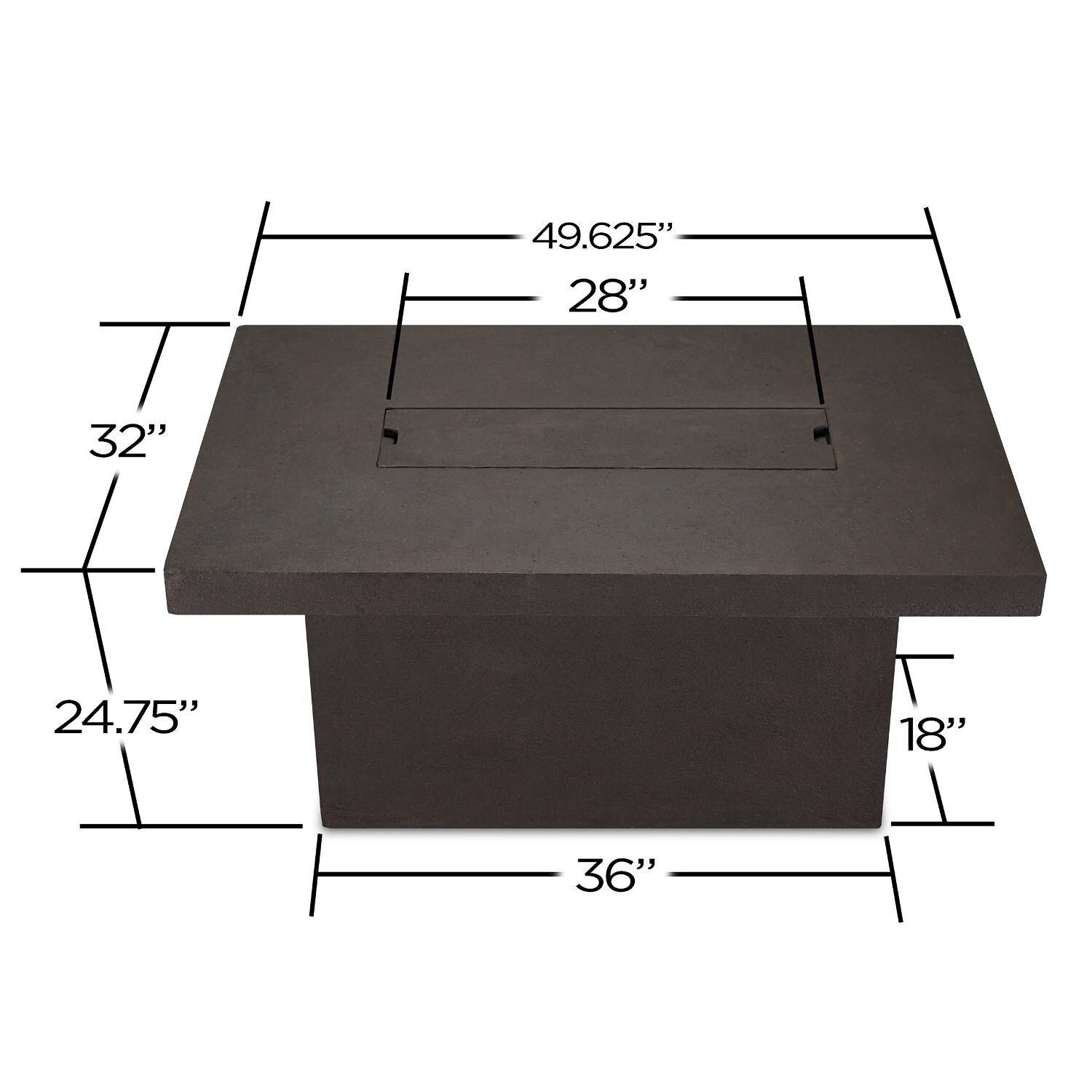 Lakeview Outdoor Designs SC-C9640LP-TKB Arabella Rectangular Glacier Gray Fire Table - Dimensions thumbnail