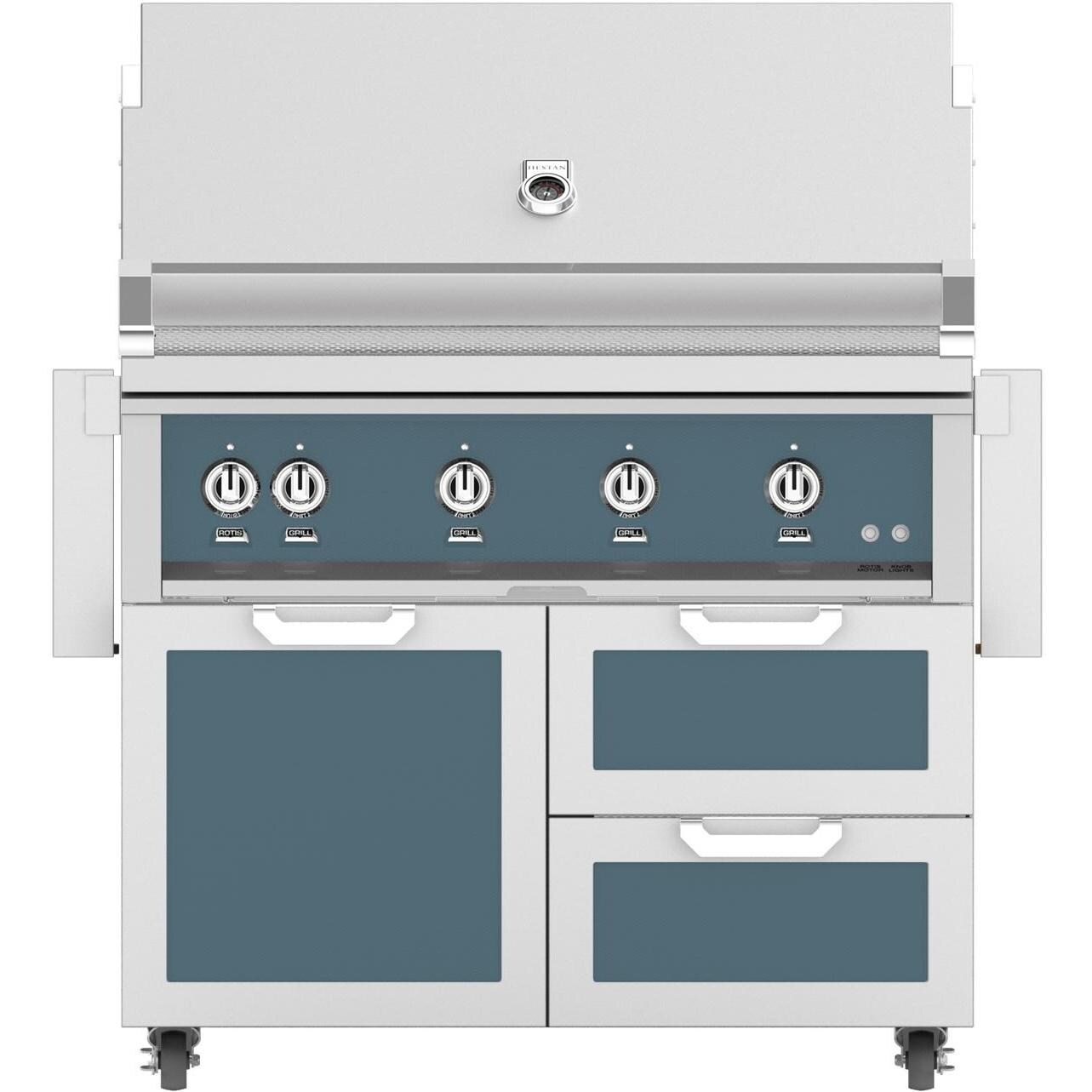 Hestan 42-Inch Freestanding Natural Gas Grill W/ All Infrared Burners & Rotisserie On Double Drawer & Door Tower Cart - Pacific Fog - GSBR42-NG-GG thumbnail
