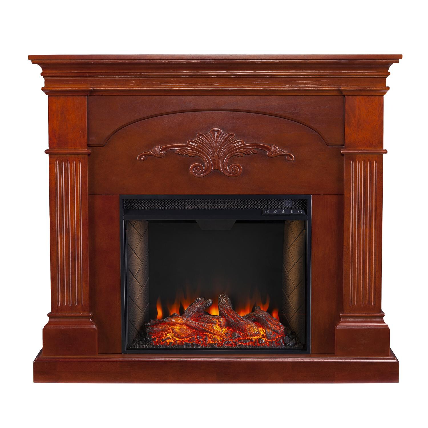 Southern Enterprises FS9277 Sicilian 44-Inch Electric Fireplace W/ Alexa-Enabled Smart Firebox - Mahogany - Front View thumbnail