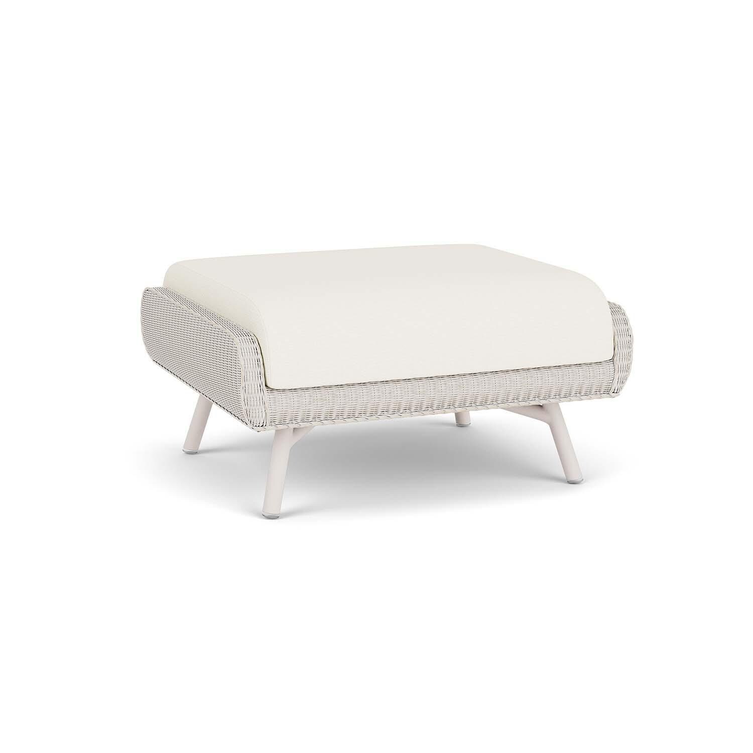 Lloyd Flanders Essence Ottoman W/Sailcloth Salt Fabric - Antique White Finish - Back Left thumbnail