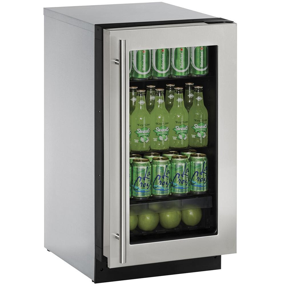 U-Line 2000 Series 18-Inch 3.6 Cu. Ft. Built-In Compact Refrigerator With Glass Door - Stainless Steel - U-2218RGLS-00B