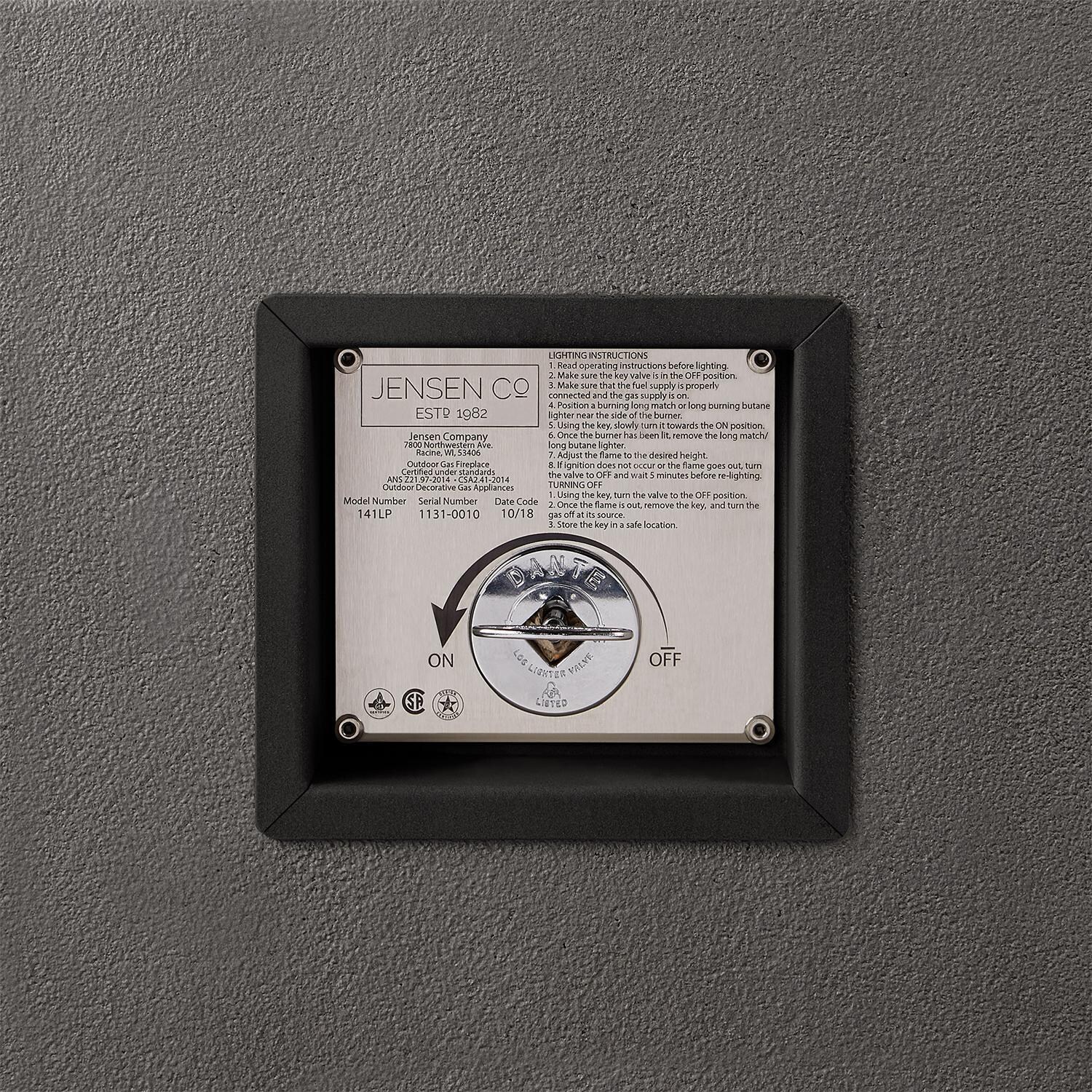 Olliewood 365NG-CBN 60 Inch Rectangular Glass Fiber Reinforced Concrete Natural Gas Fire Pit Table in Carbon by BBQGuys Signature - Control Panel - Detail thumbnail