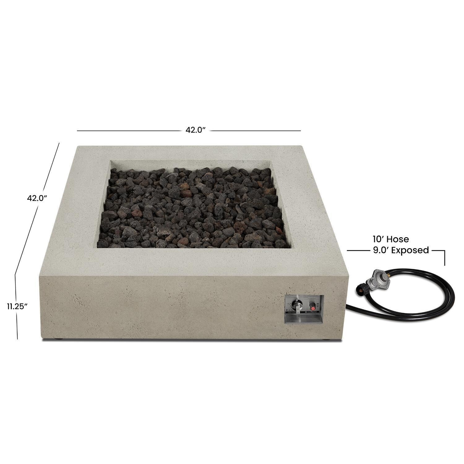 Hillview Bay 2714LP-FLNT 42 Inch Square Glass Fiber Reinforced Concrete Propane Fire Pit Table in Flint by BBQGuys Signature - Dimensions - Diagram thumbnail