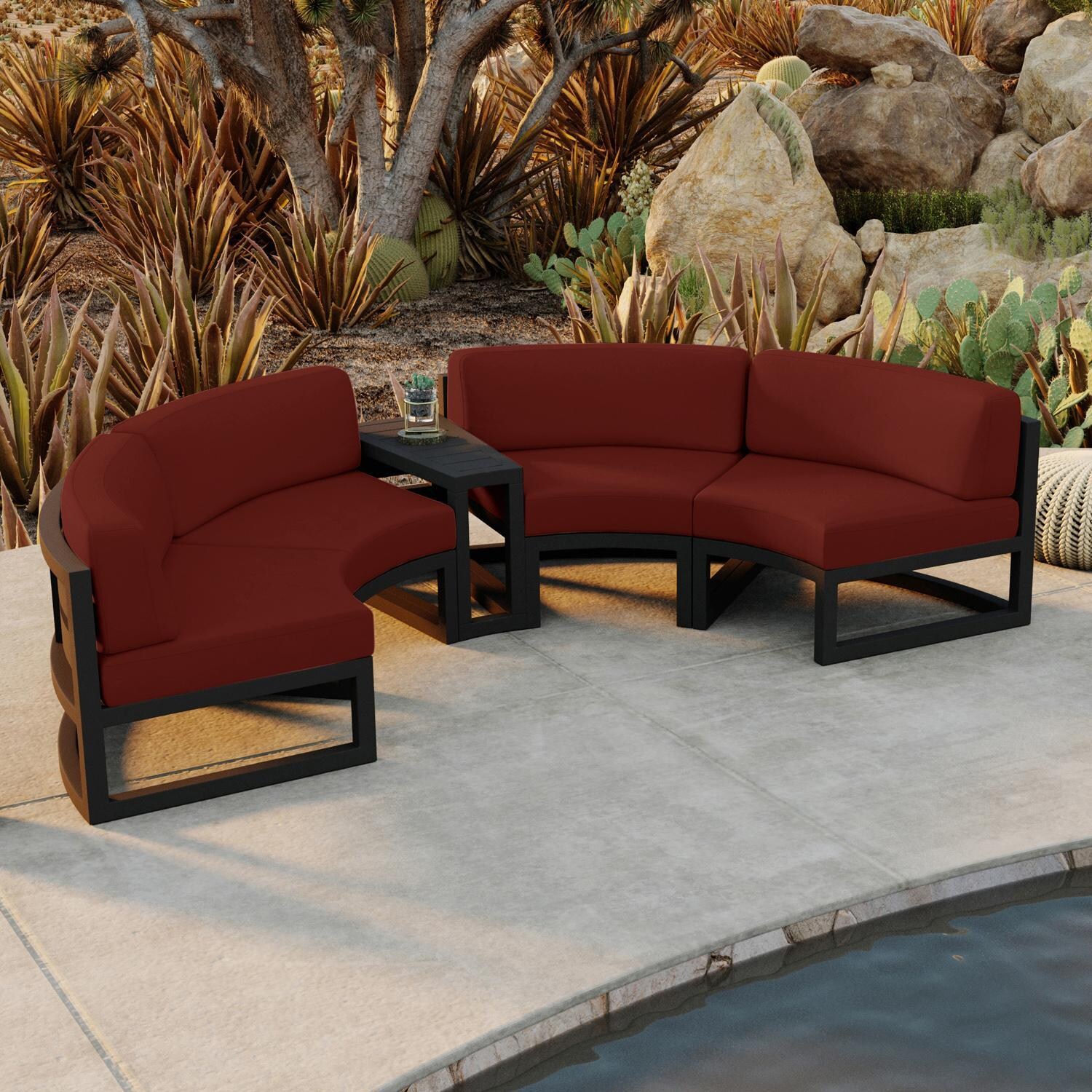 Misty Cove 3 Pc Aluminum Seating Set - Curved Sectional in Black/Canvas Henna by Lakeview Outdoor Designs