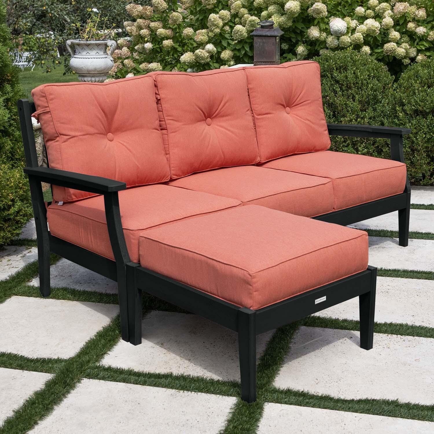 Blushing Bay 2 Pc Recycled Plastic Seating Set in Canvas Persimmon/Black by Lakeview Outdoor Designs - Angled View - Lifestyle thumbnail