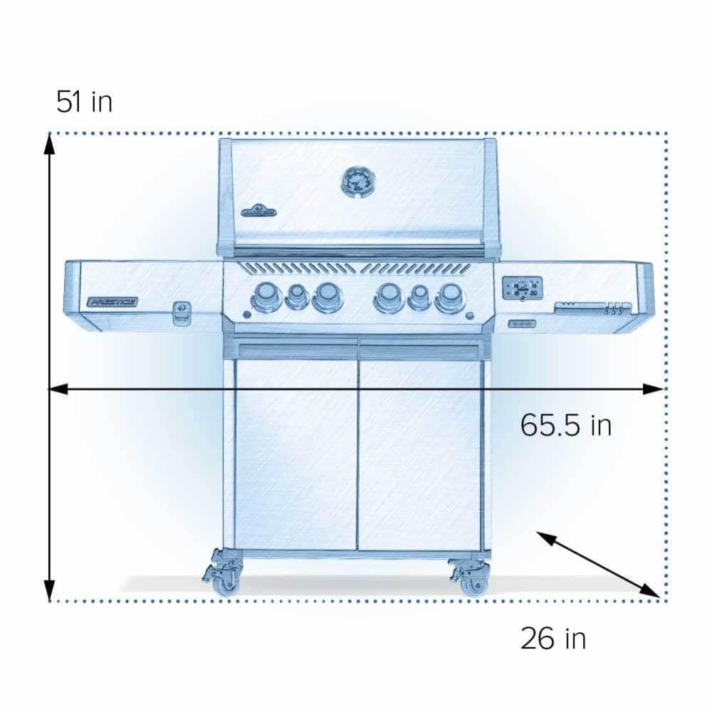 Napoleon P500VXRSIBPSS Prestige 500 Connected Propane Gas Grill w/ Infrared Side & Rear Burner - Stainless Steel - Line Drawing - Dimensional thumbnail