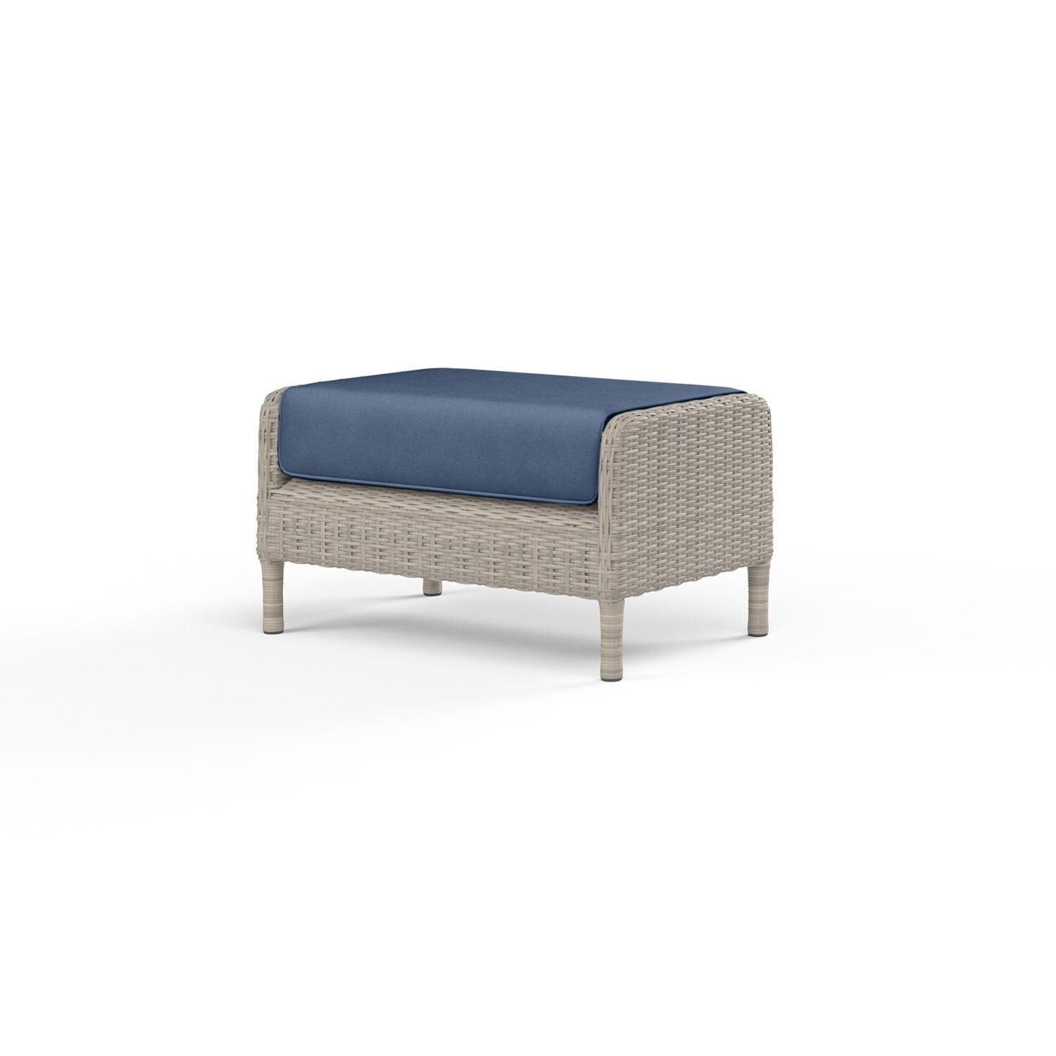 Manhattan Wicker Patio Ottoman in Spectrum Indigo w/ Self Welt By Sunset West - Display - White Background thumbnail