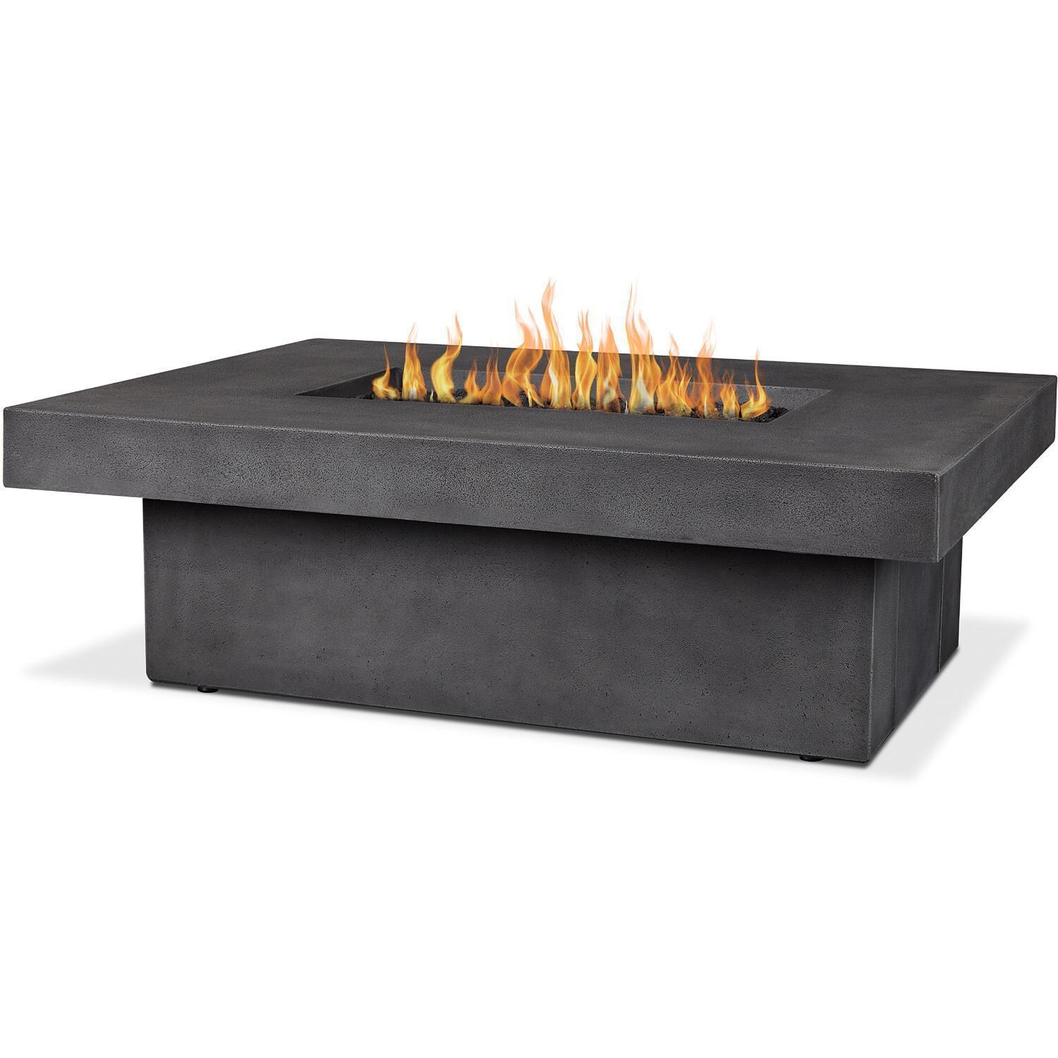 Hickory Bay 3708LP-SMK 60 Inch Rectangular GFRC Propane Fire Pit Table in Smoke by BBQGuys Signature - Angled View - White Background