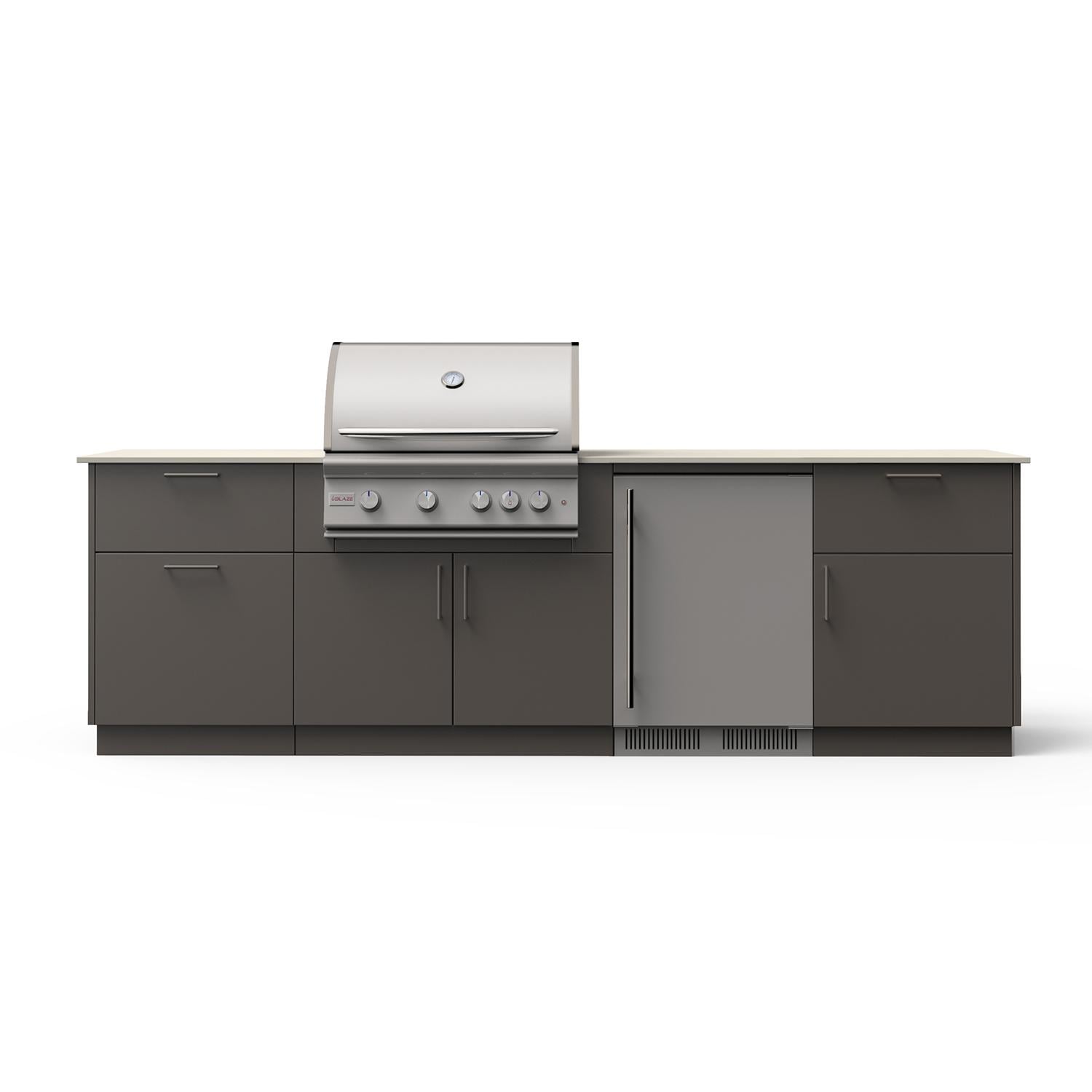 Blaze Morning Glow 10-Ft Outdoor Kitchen Island w/ 32" LTE+ Natural Gas Grill, Fridge in Gunmetal w/ Aeris Countertop - B-MNGL32-GUN-AERIS-NG