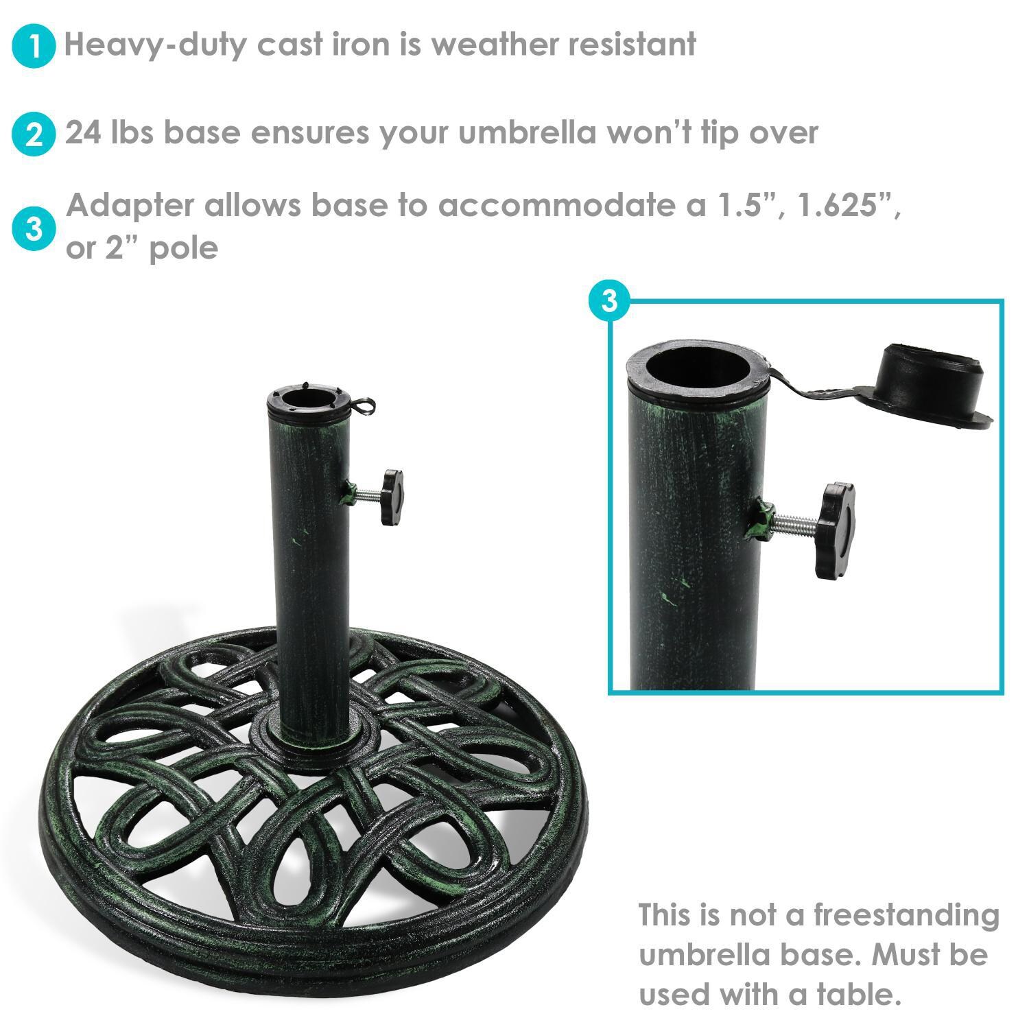 Ultimate Patio 24 Lb Elegant Knot Design Cast Iron Heavy Duty Umbrella Base - Green - Dimensions thumbnail