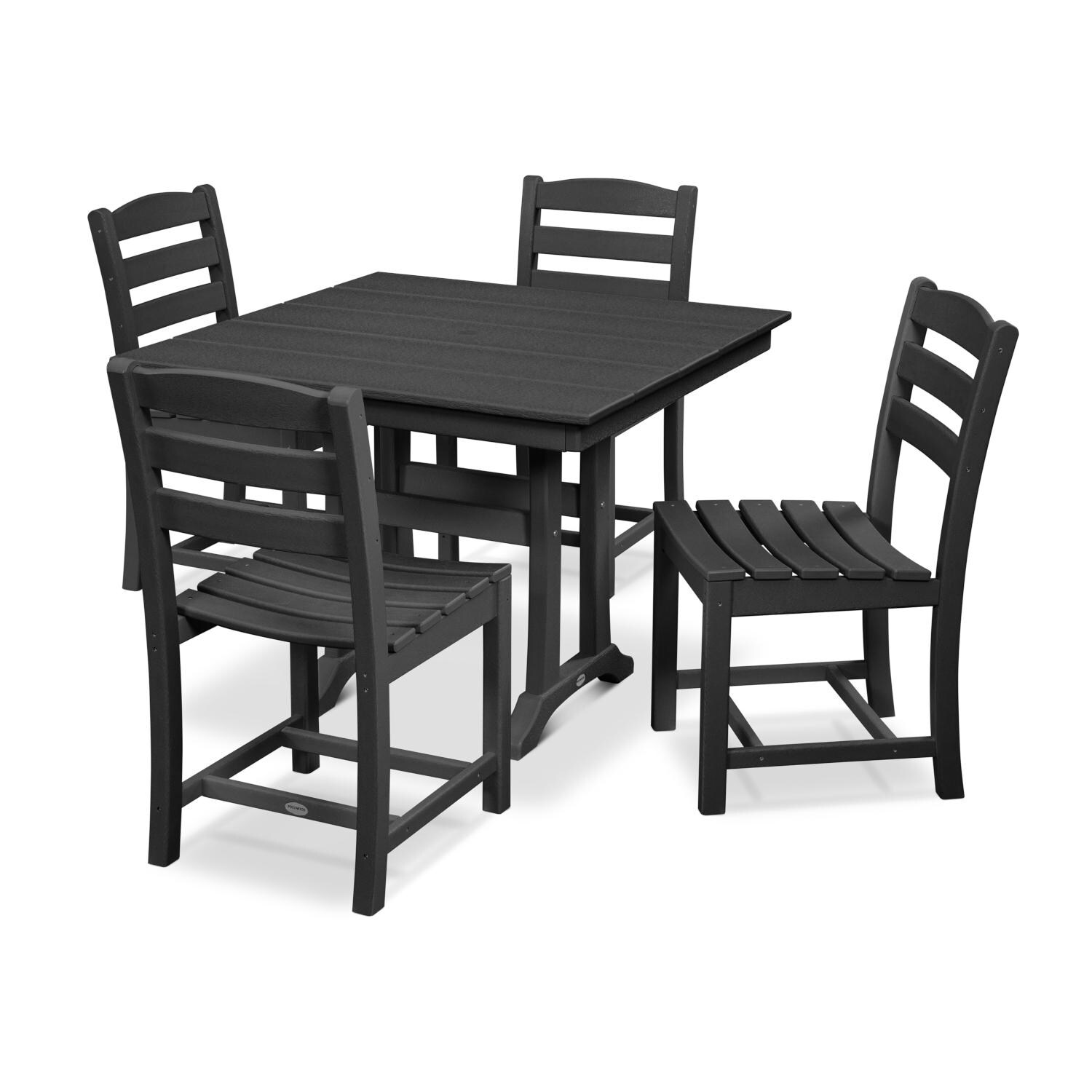 POLYWOOD La Casa Cafe 5 Piece Farmhouse Trestle Side Chair Dining Set - Black