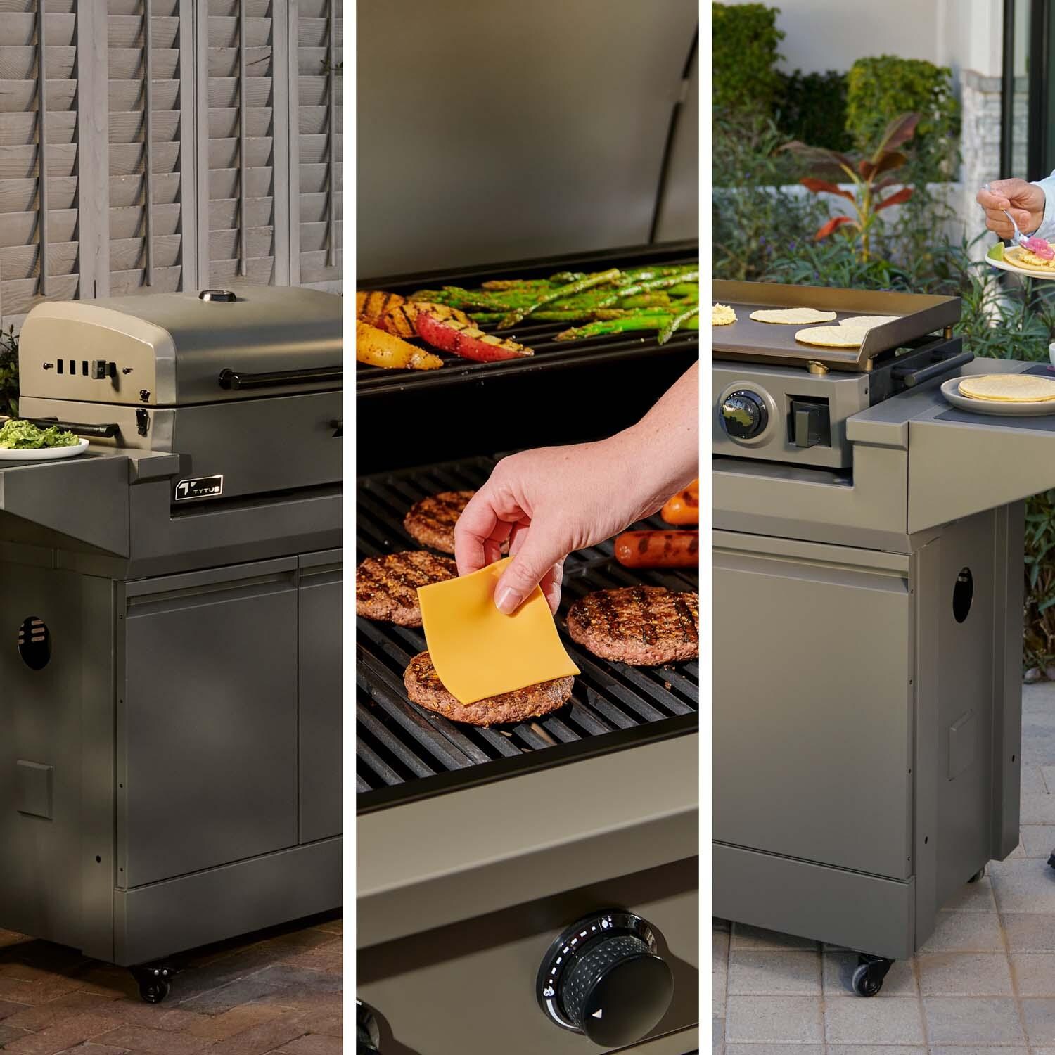 TYTUS TDT-BUN-010 Modular Grilling Collection 32 Inch Propane Gas Grill, Charcoal Grill, & Propane Gas Griddle w/ Cart - Lifestyle thumbnail