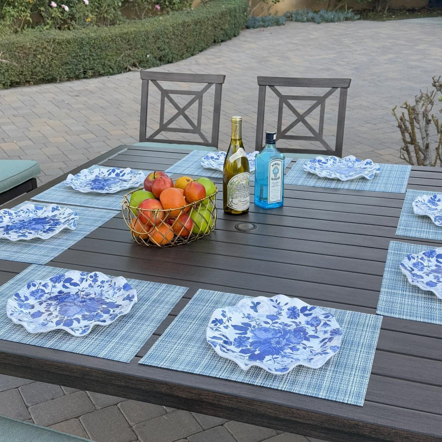 Atlantis 9 Pc Aluminum Dining Set w/ 8 Dining Side Chairs  in Walnut/Spa by Darlee - Table Top - Lifestyle thumbnail