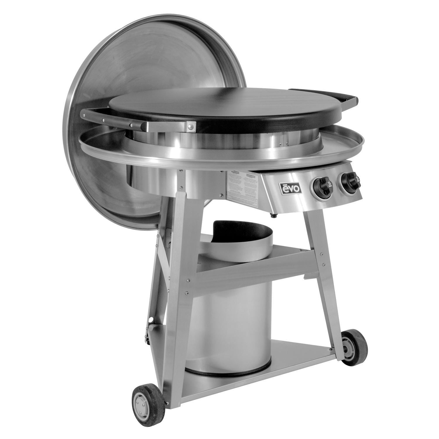 EVO 10-0002-LP-C Professional Wheeled Cart Flattop Propane Gas Grill w/ Non-Stick Ceramic Clad Coating - W/ Lid Off - White Background thumbnail