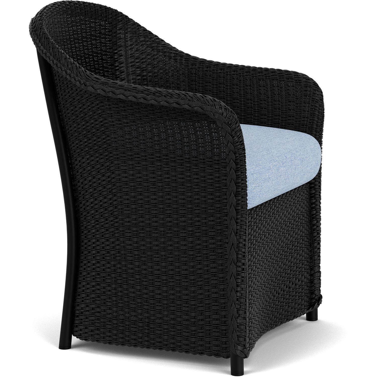 Lloyd Flanders Weekend Retreat Dining Armchair in Ebony Finish W/ Demo Skyway Fabric - Angled thumbnail