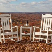 Presidential Recycled Plastic Wood 3 Piece Patio Rocking Chair Set W/ 2 Shelf End Table By POLYWOOD - White