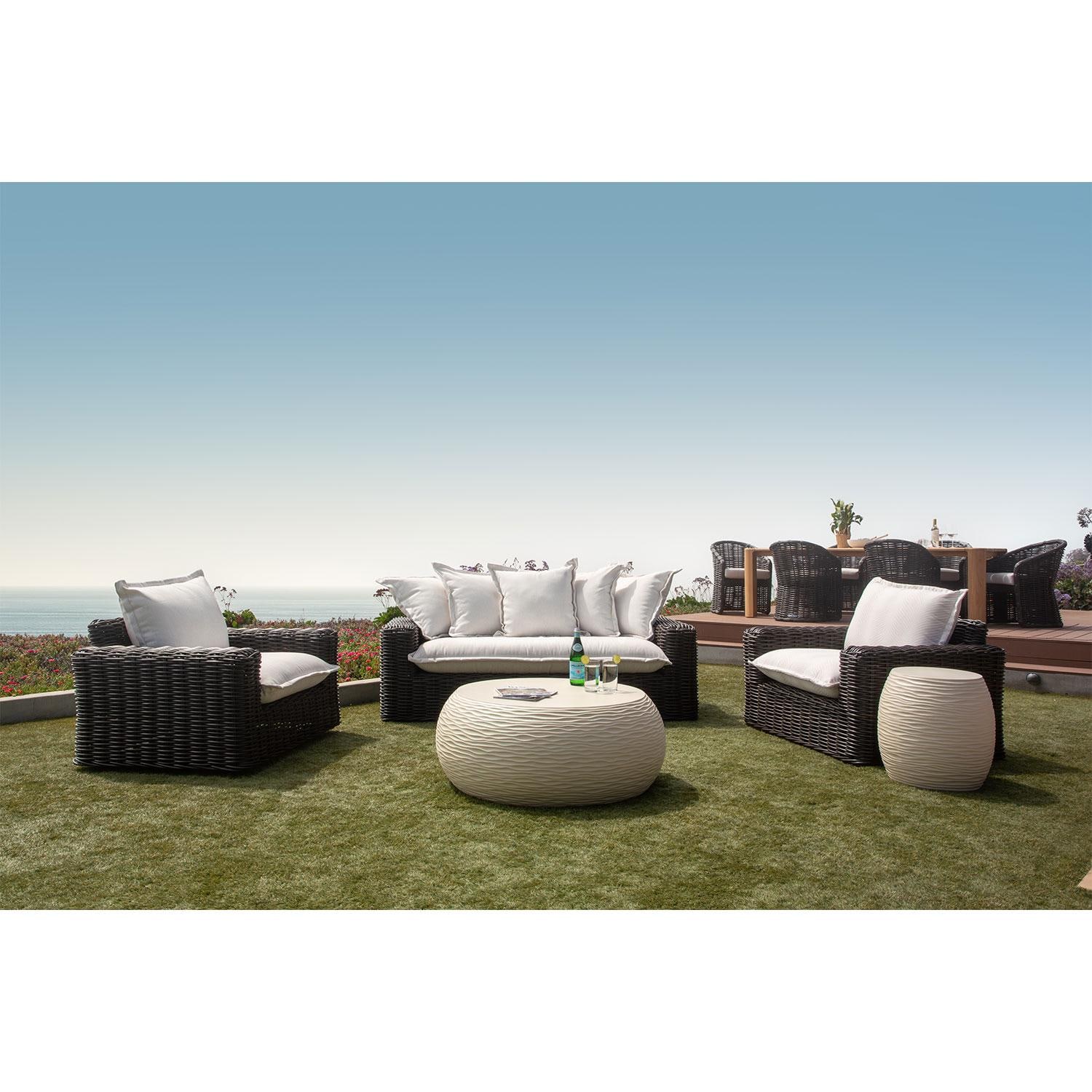 Dune 44 Inch Cream GFRC Round Coffee Table by Sunset West - W/ Patio Furniture (Not Included) - Lifestyle thumbnail